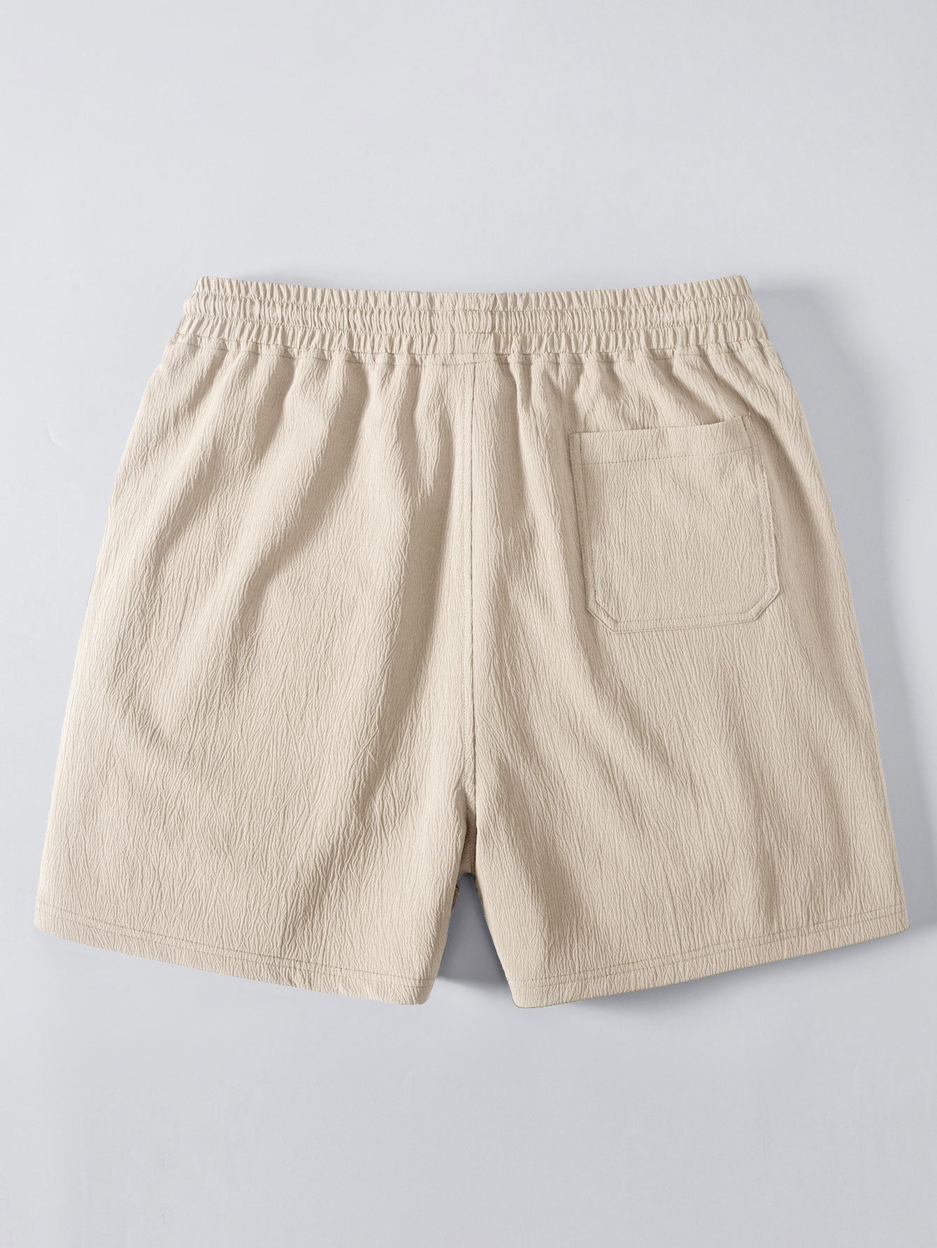 Linen Rayon Blend Button Up Shirt & Crinkle Textured Drawstring 5" Shorts