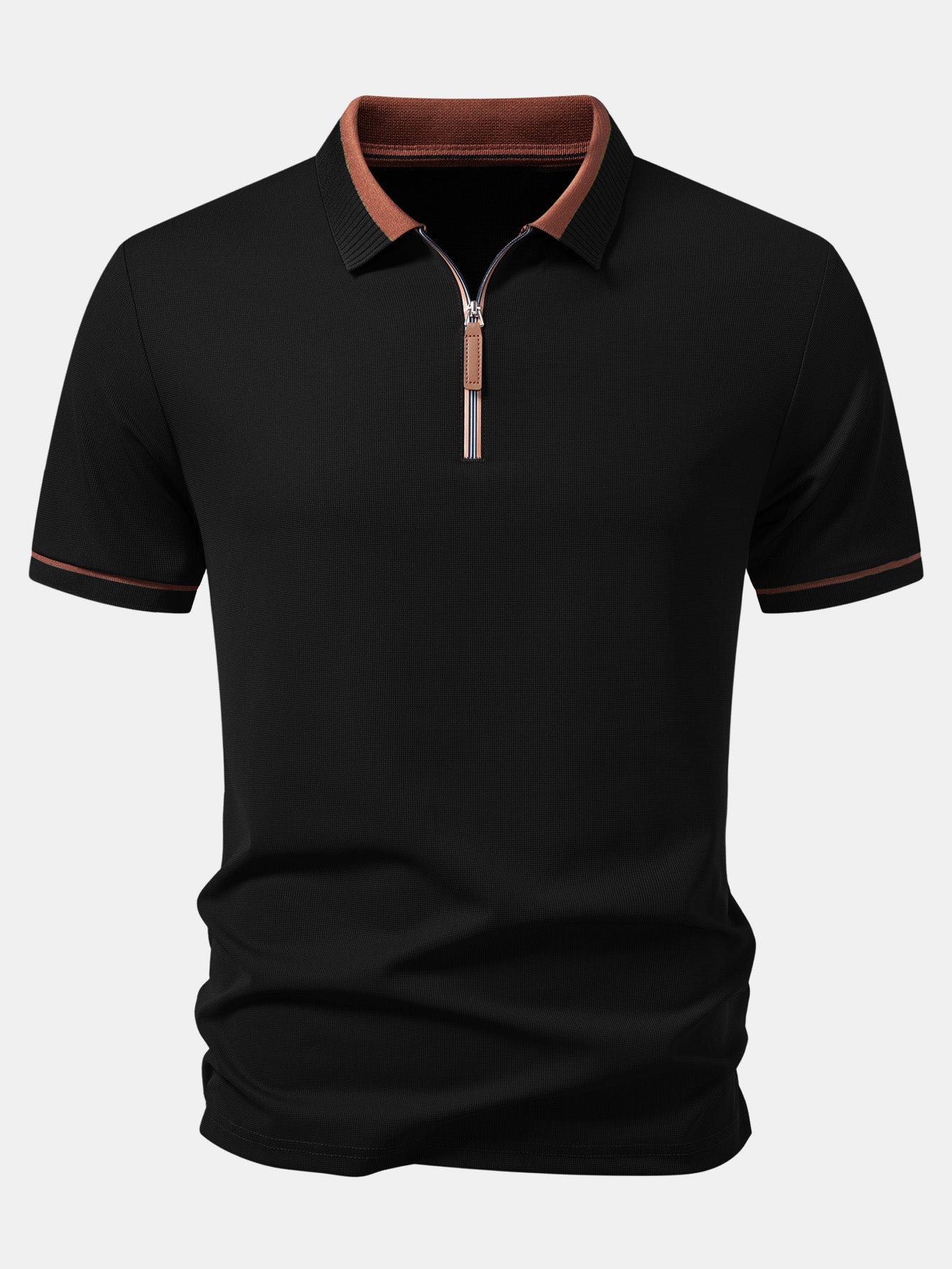 Contrast Trim Zipper Polo