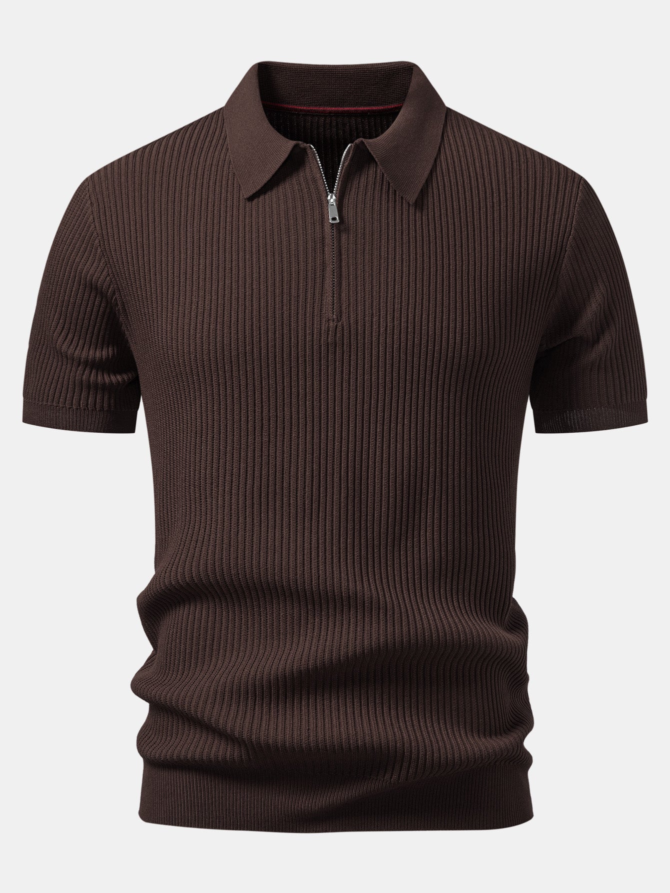 Ribbed Zipper Knit Polo
