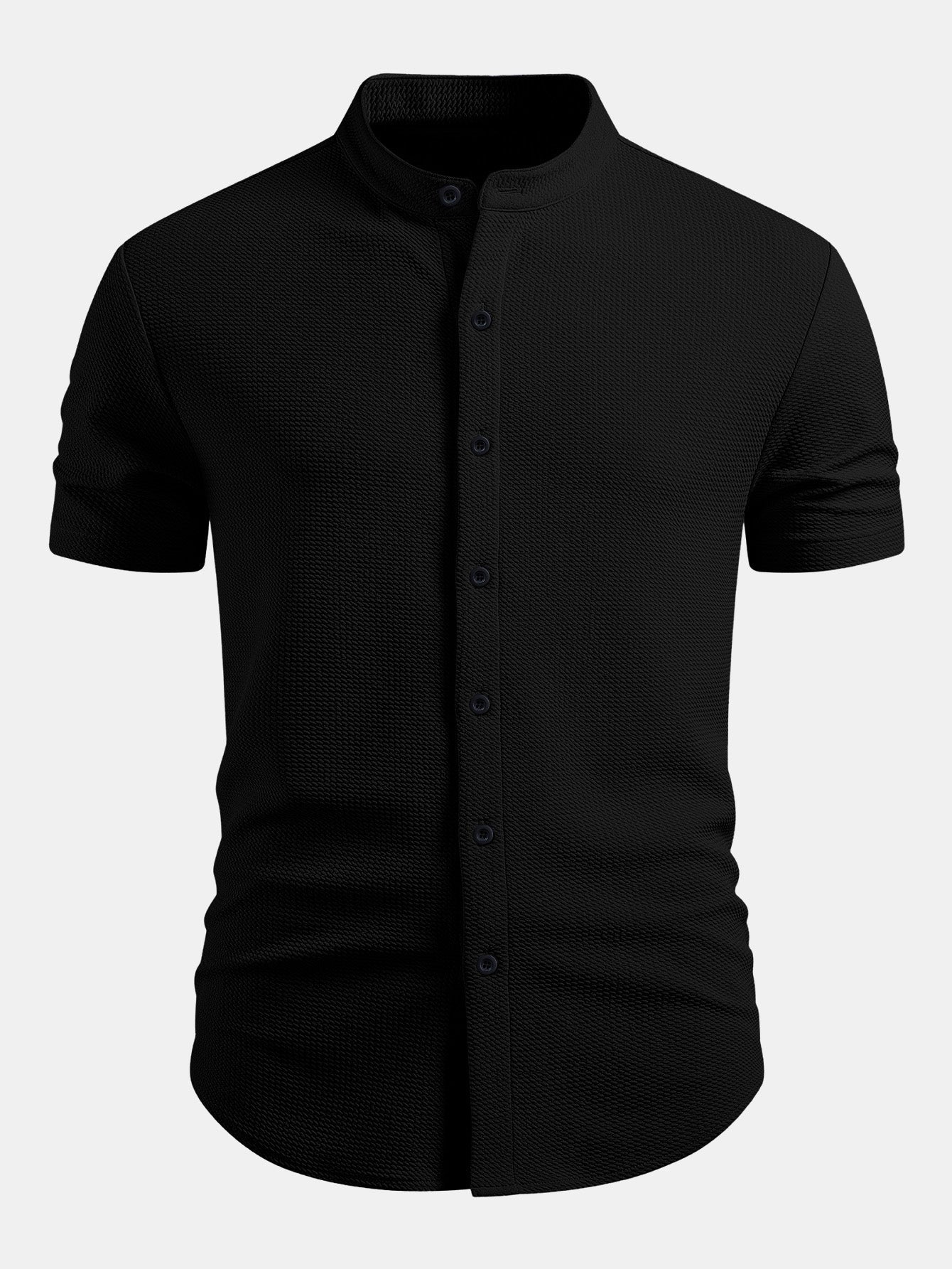 Muscle Fit Textured Stand Collar Shirt