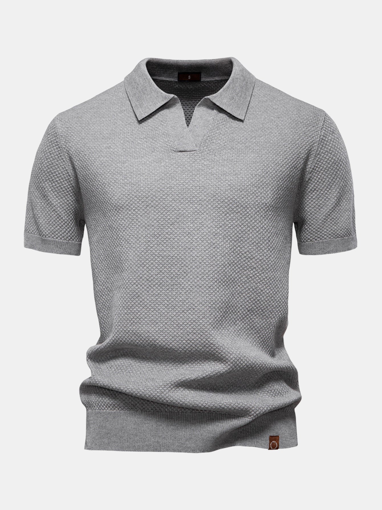 Pineapple Texture Knit V Neck Polo