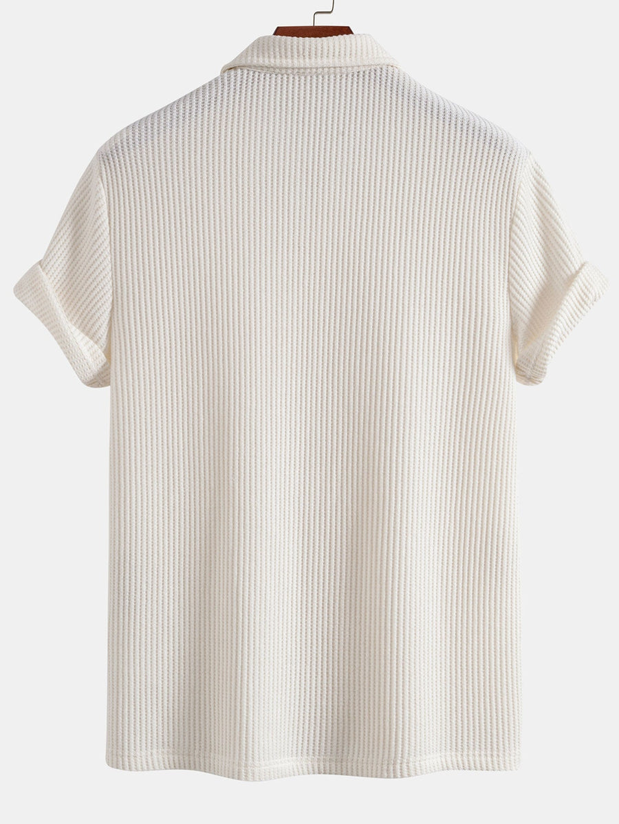 Short Sleeved Waffle V-neck Polo