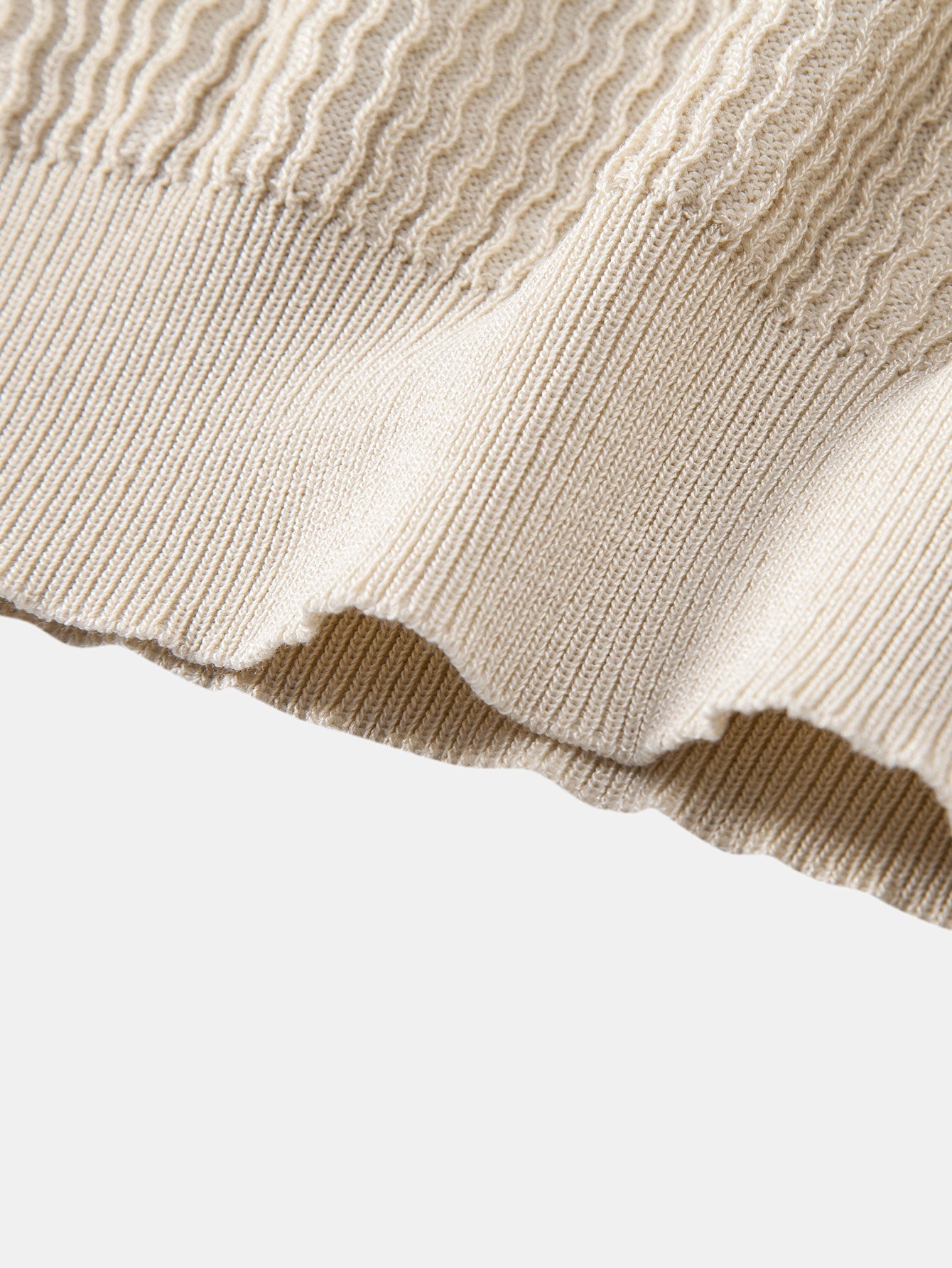 Wave Jacquard Knit V Neck Polo Shirt & Straight Leg Ribbed Pants