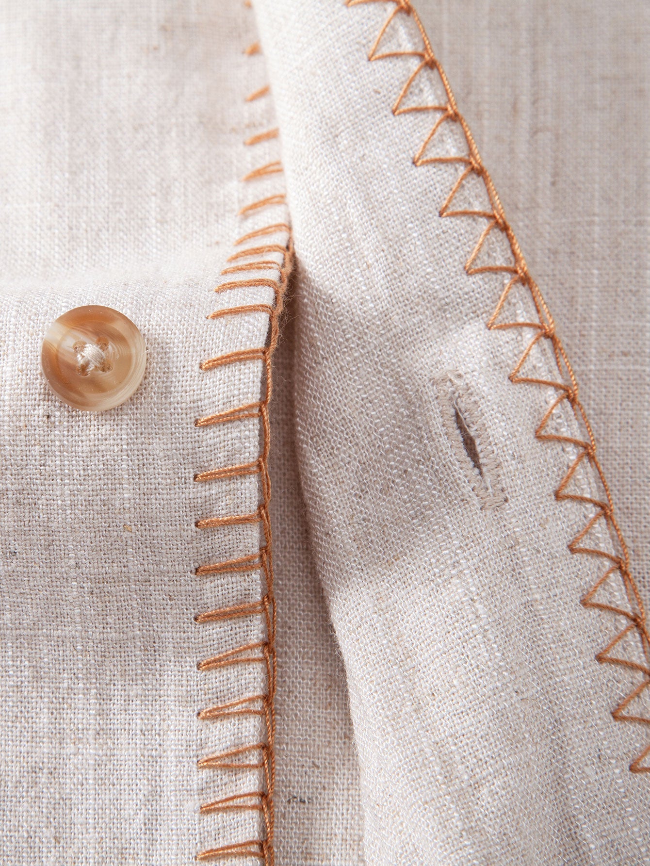 Contrast Stitching Linen Rayon Blend Cuban Shirt & Crinkle Textured Straight Leg Pants