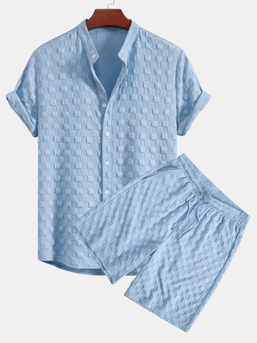 Checkerboard Jacquard Stand Collar Shirt & Checkerboard Jacquard Shorts
