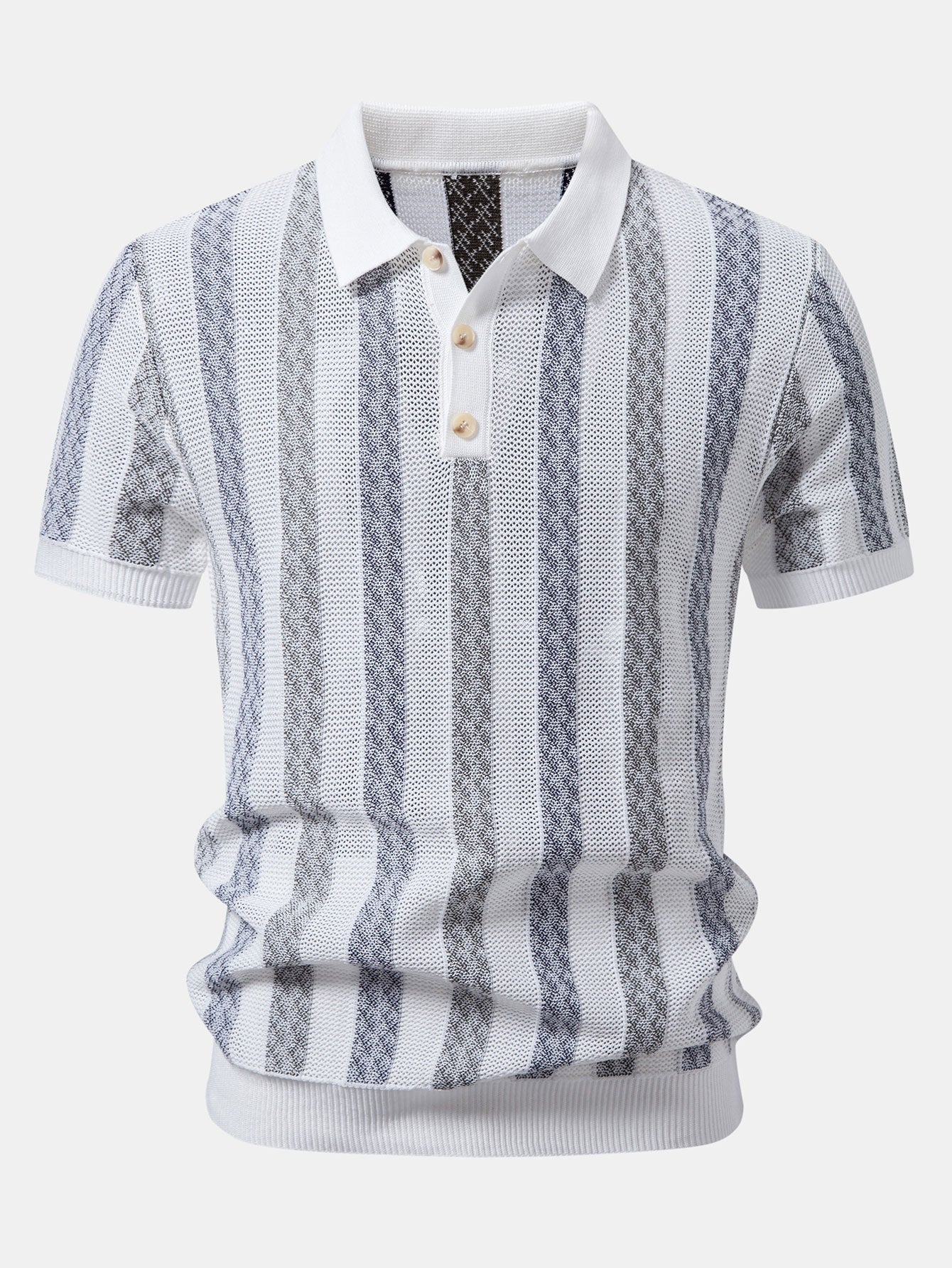 Striped Textured Knit Polo & Elastic Waist Chino Shorts