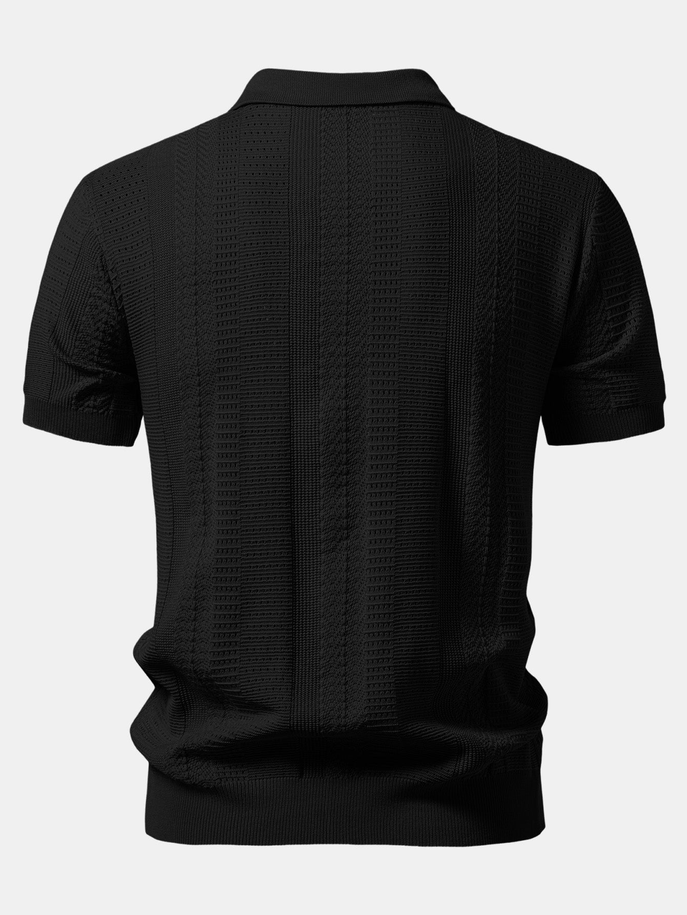 Textured Zipper Open Knit Polo