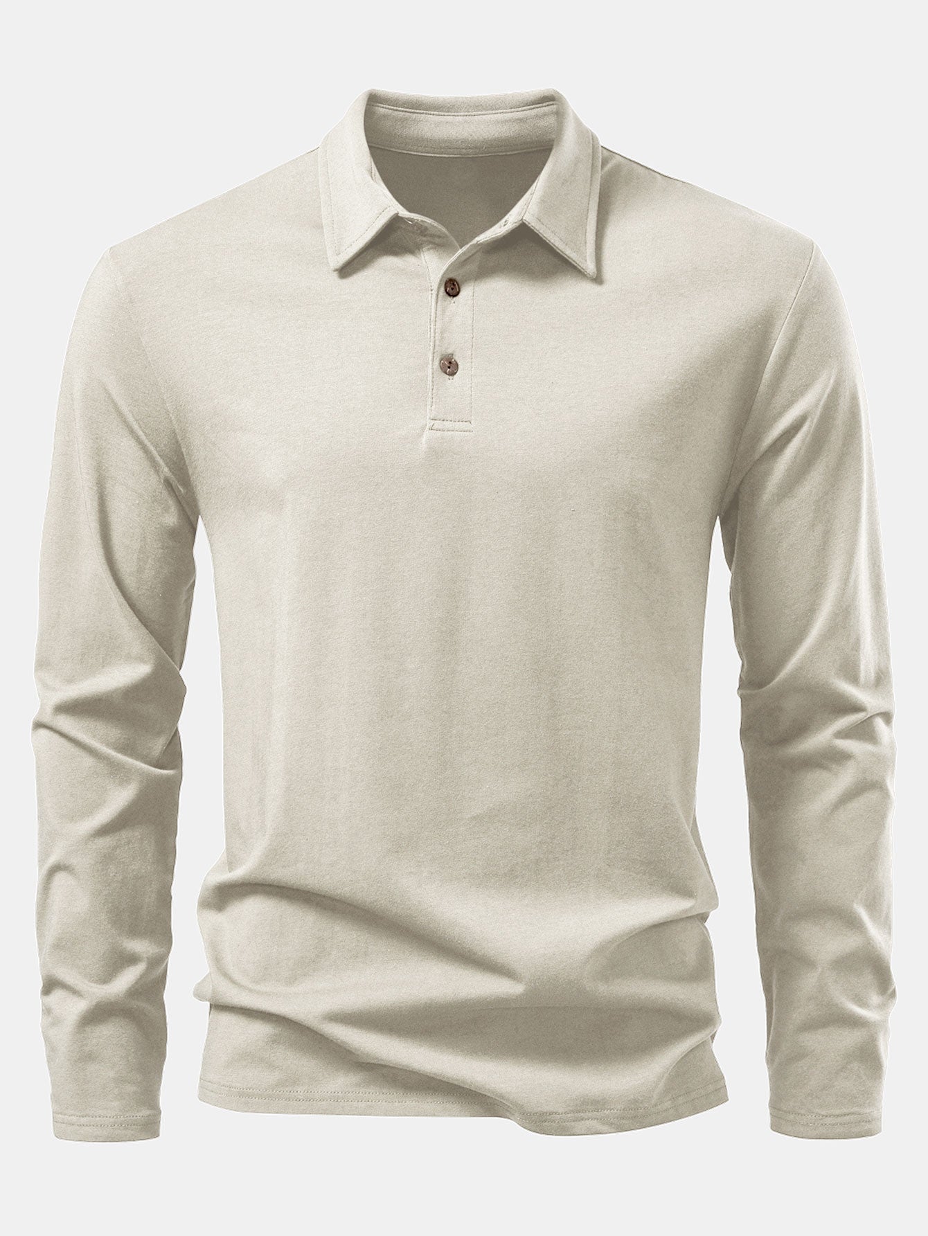 Solid Long Sleeve Cotton Polo Shirt