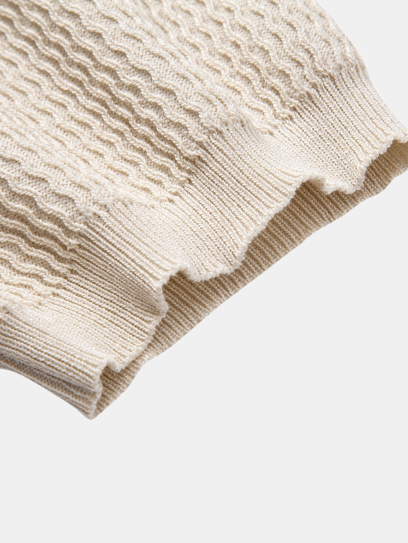 Wave Jacquard Knit V Neck Polo Shirt & Straight Leg Ribbed Pants