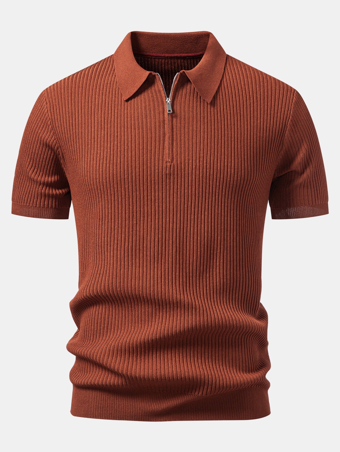 Ribbed Zipper Knit Polo