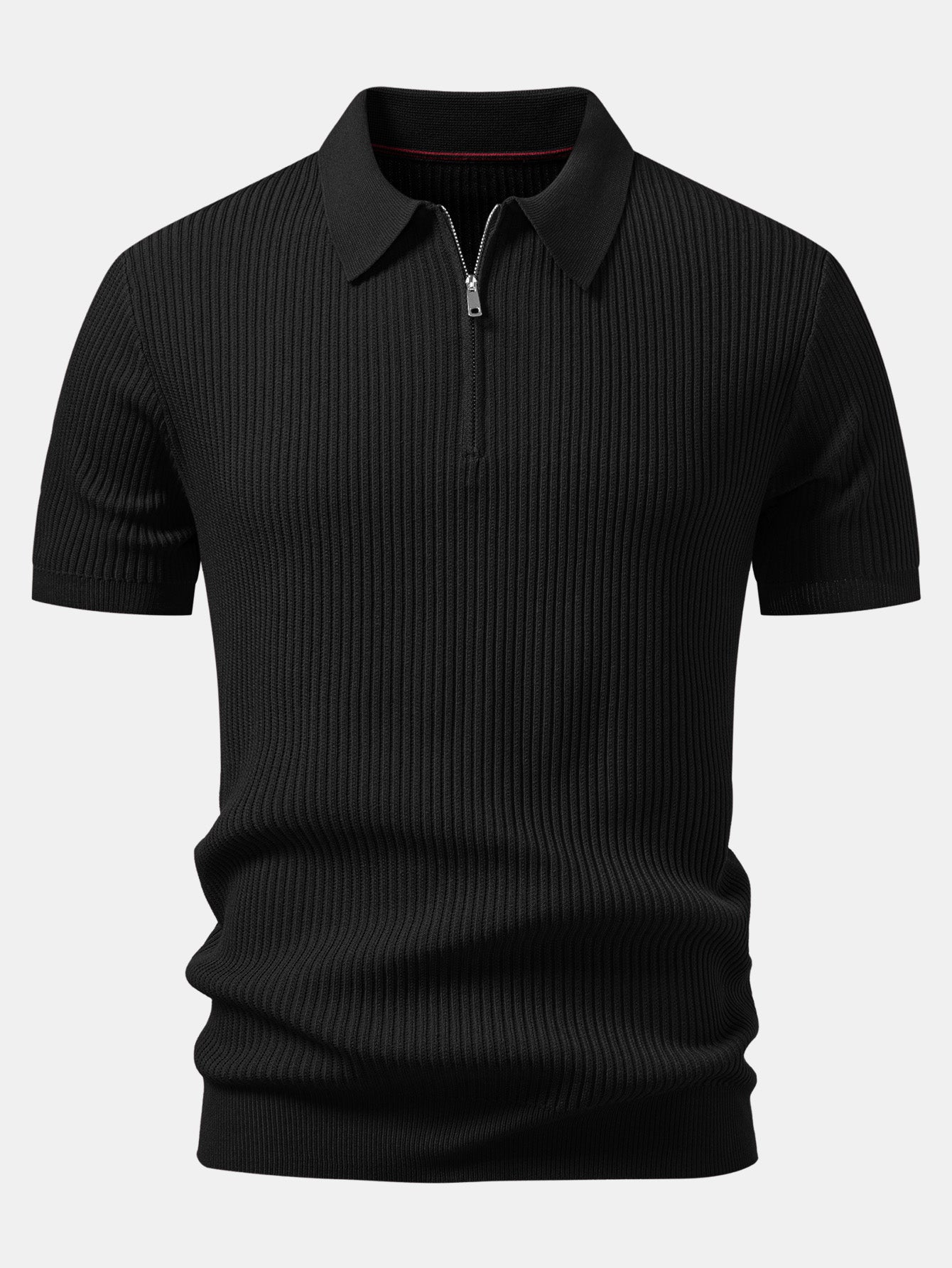 Ribbed Zipper Knit Polo