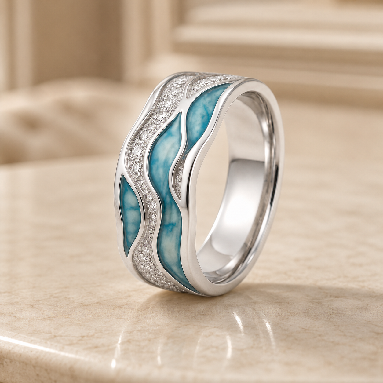 Chloe | Turquoise Silvered Waves Ring