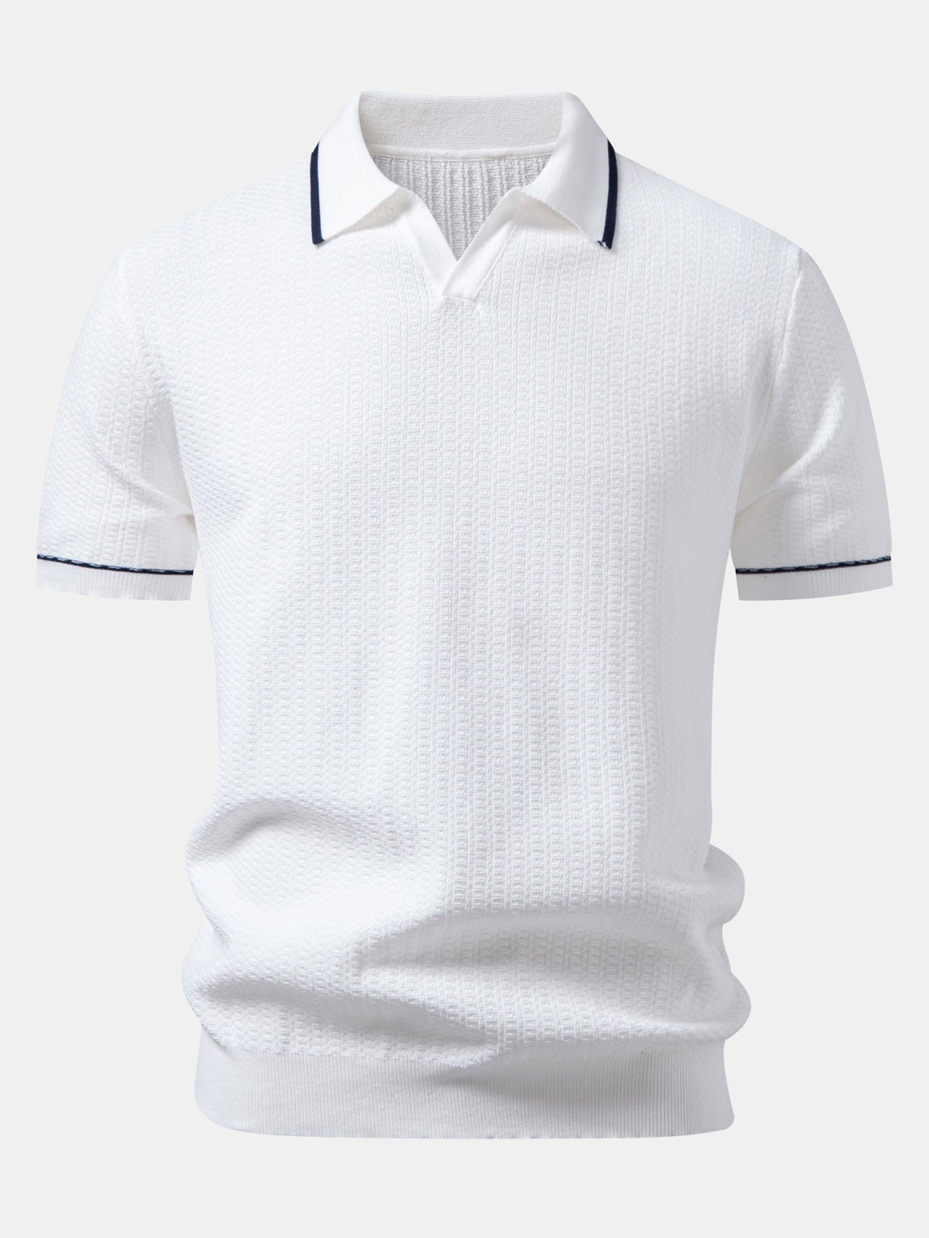 Contrast Trim Johnny Collar Knit Polo