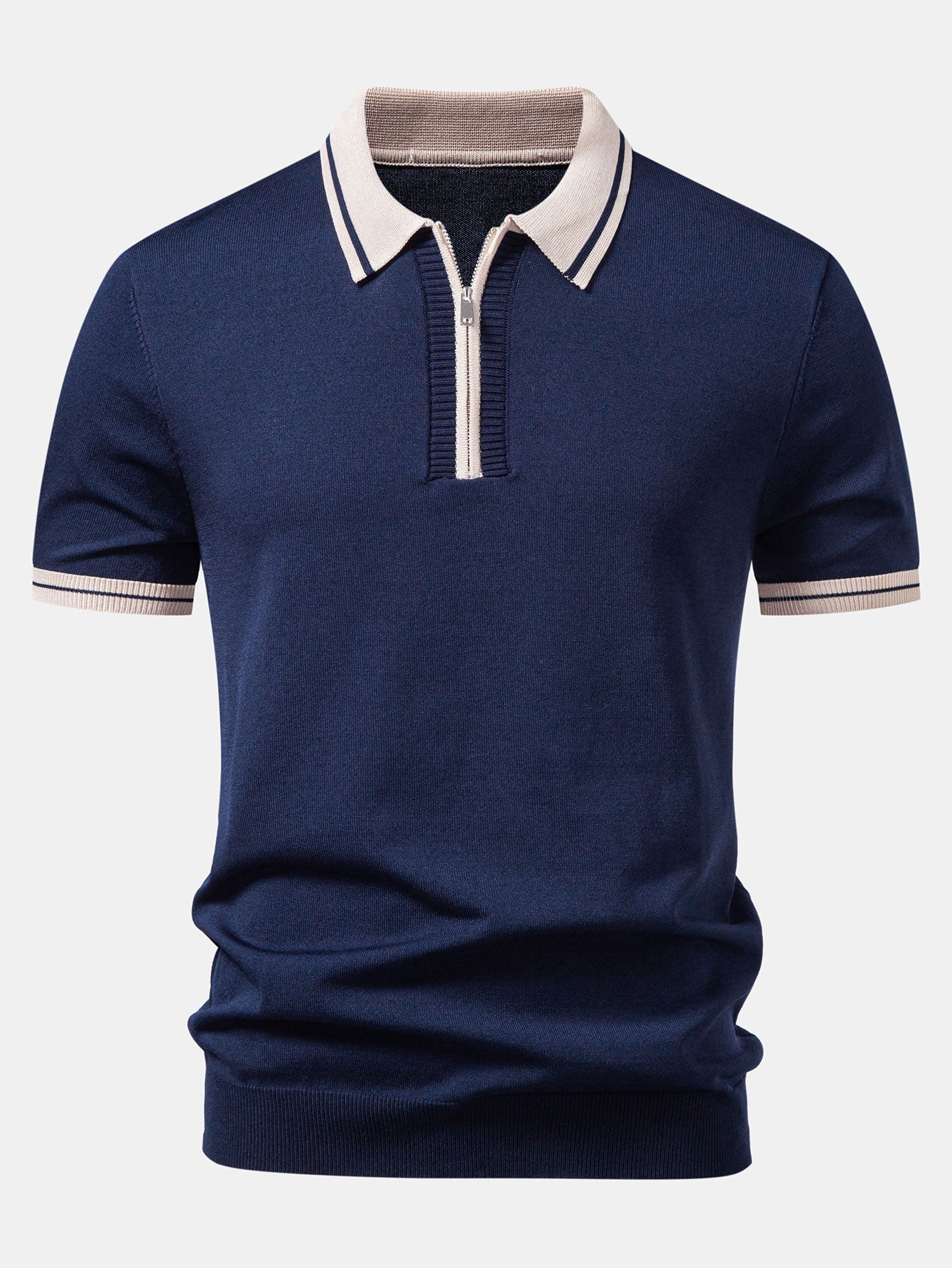 Contrast Trim Zipper Knit Polo