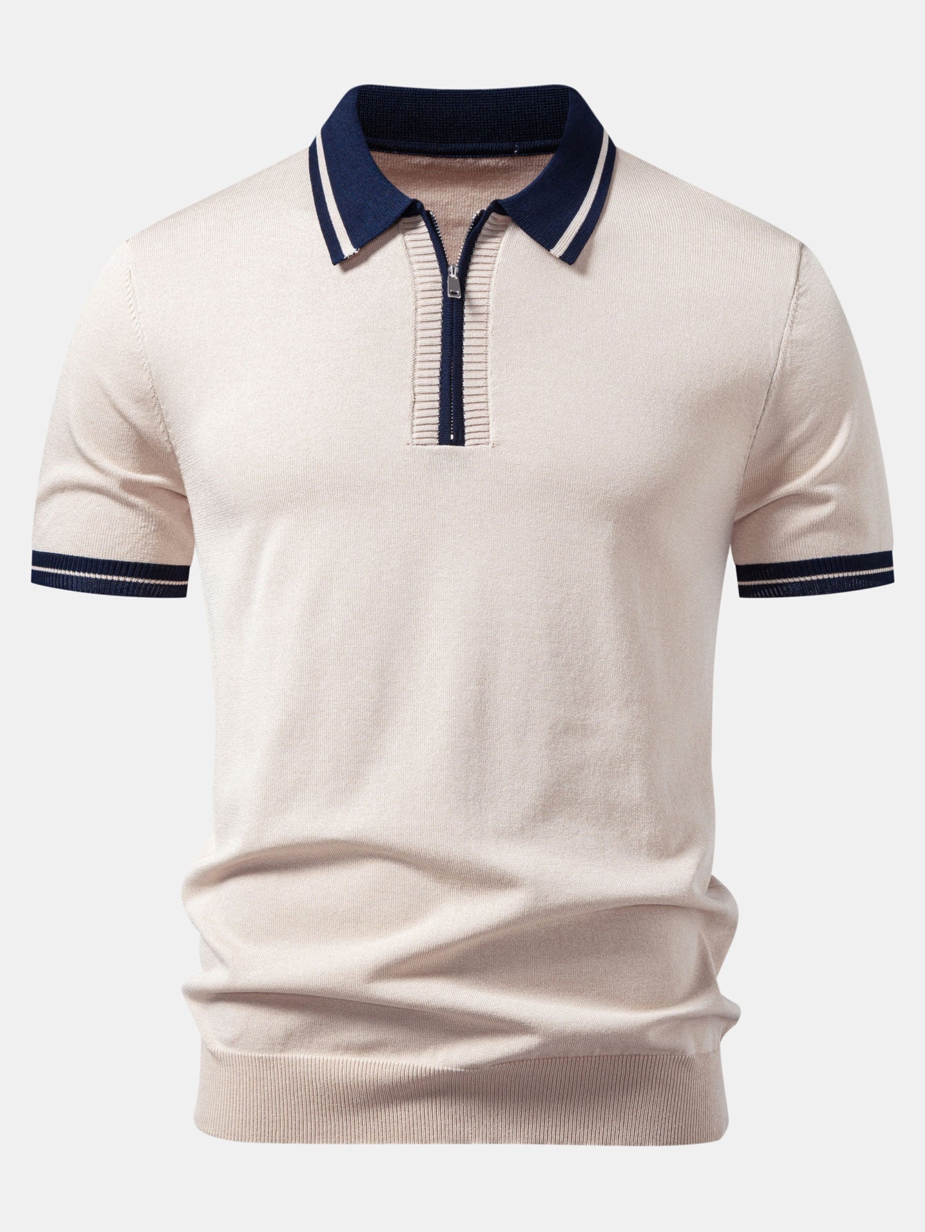 Contrast Trim Zipper Knit Polo