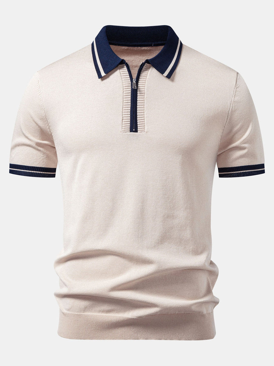 Contrast Trim Zipper Knit Polo