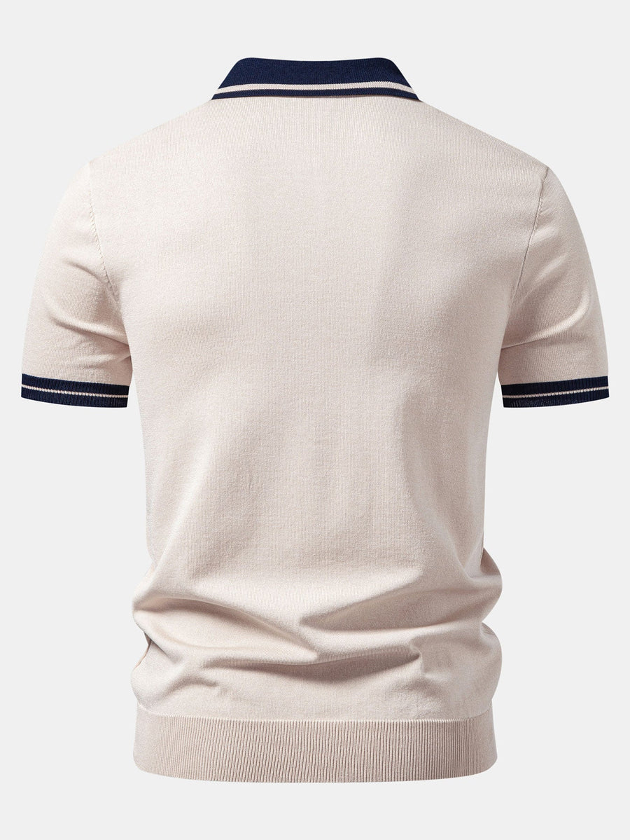 Contrast Trim Zipper Knit Polo