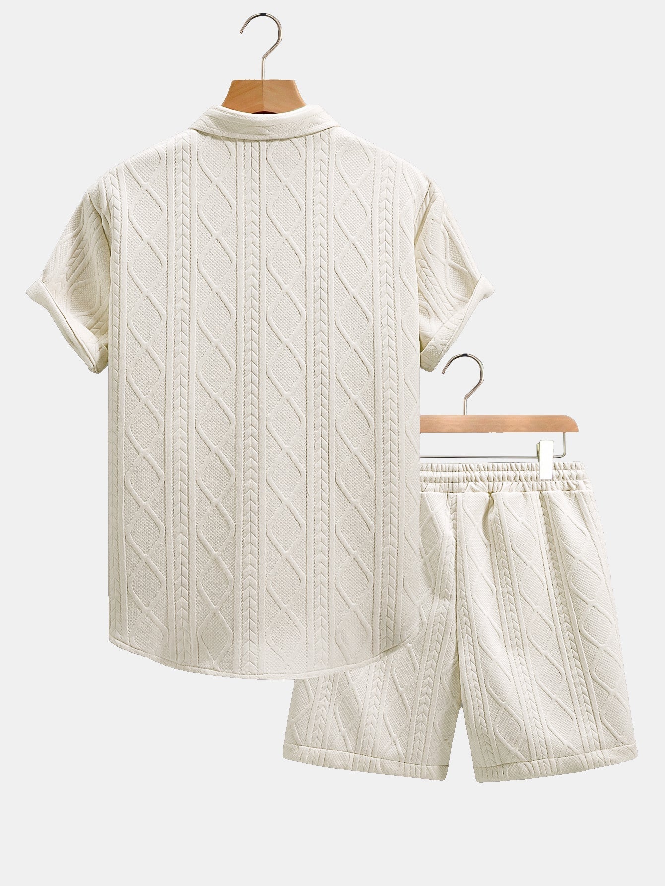 Twist Geometry Jacquard Button Up Shirt & Drawstring Shorts