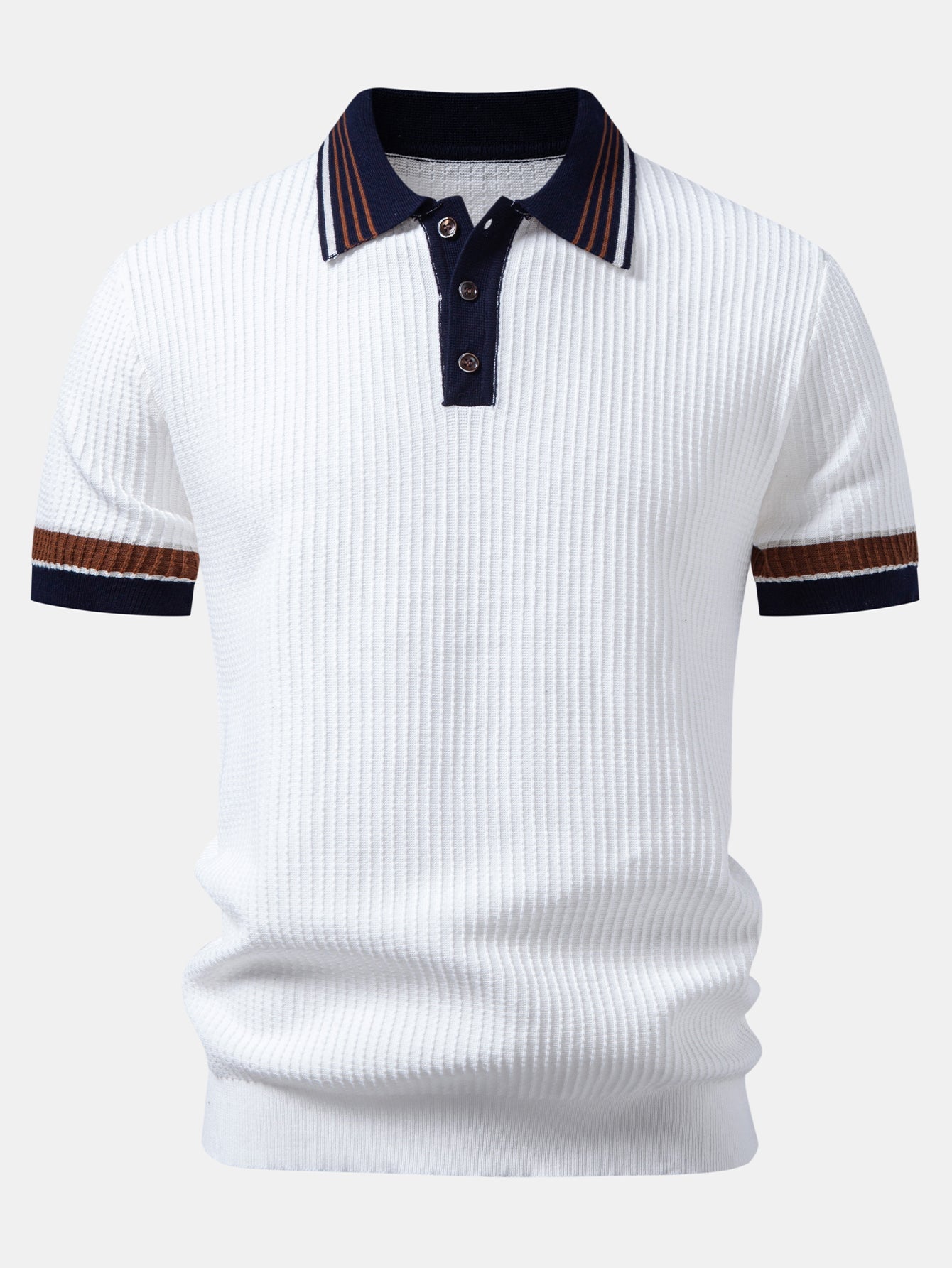 Contrast Stripe Trim Waffle Knit Polo