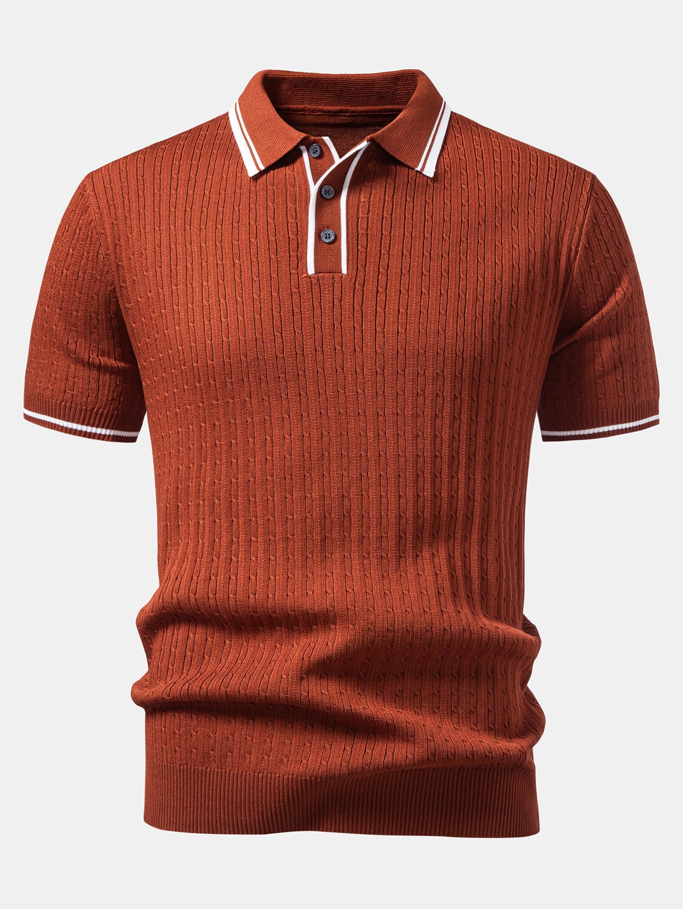 Contrast Trim Twisted Jacquard Knit Polo