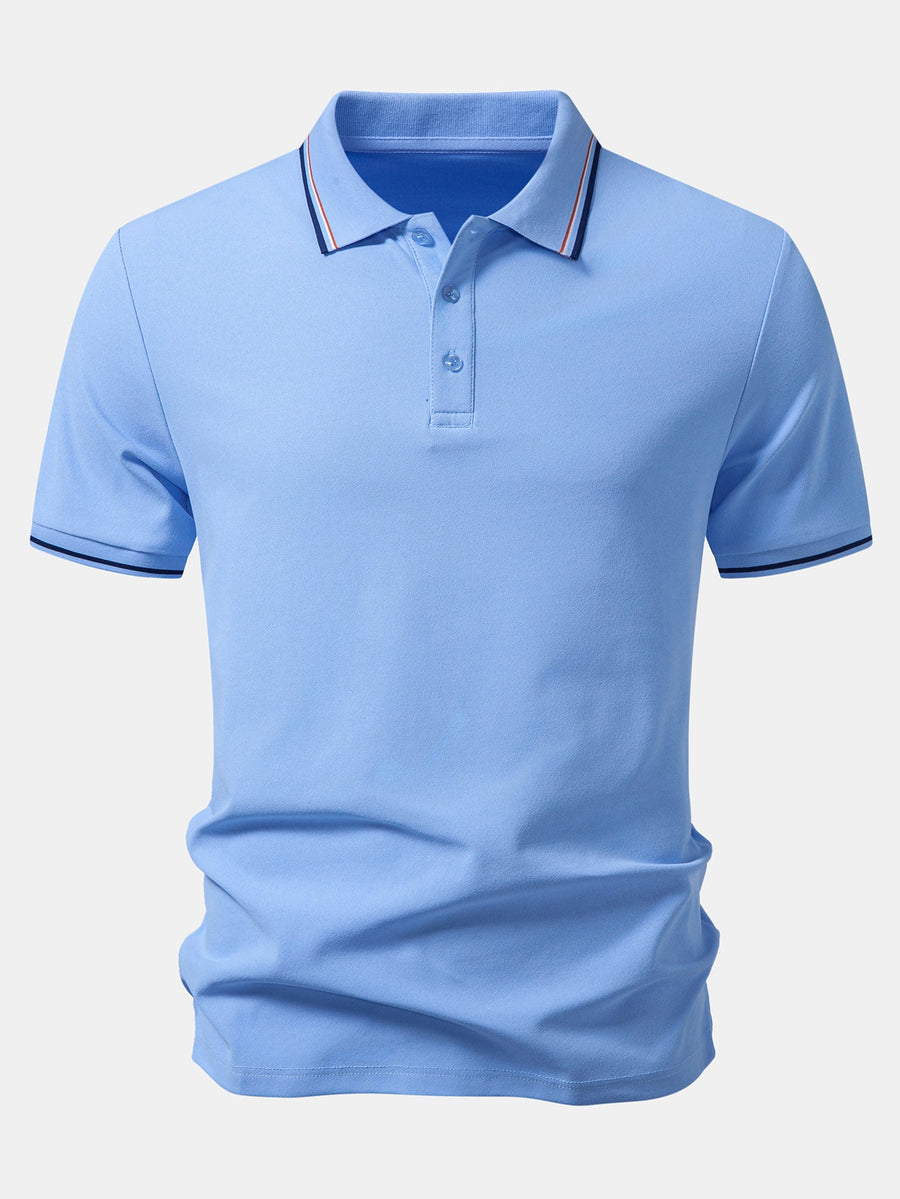 Contrast Striped Trim Pique Polo