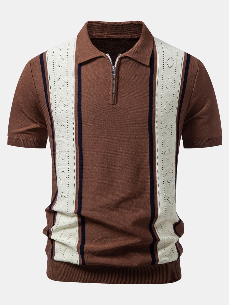 Contrast Geometric Zipper Knit Polo