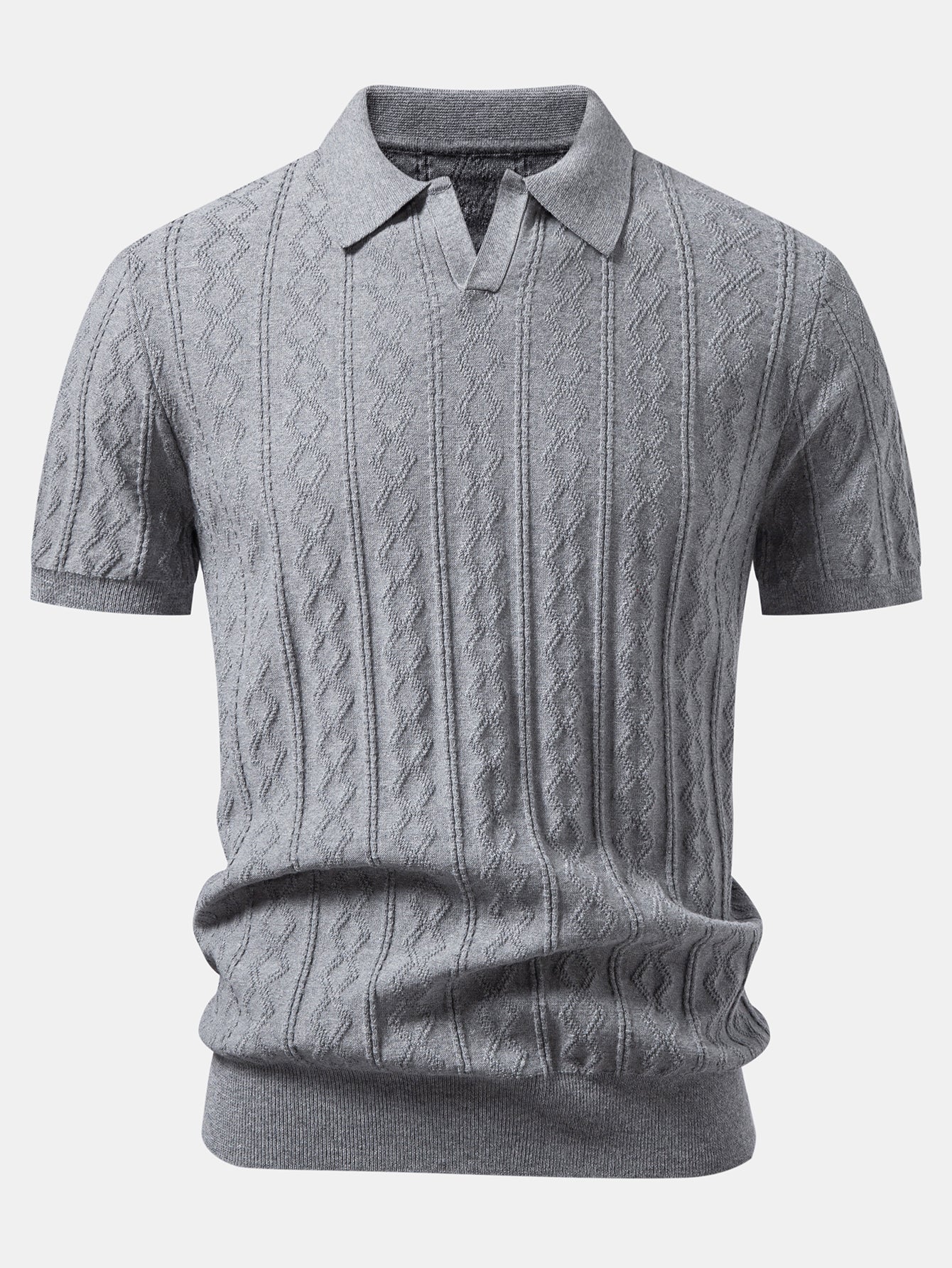 Geometric Jacquard Johnny Collar Knit Polo