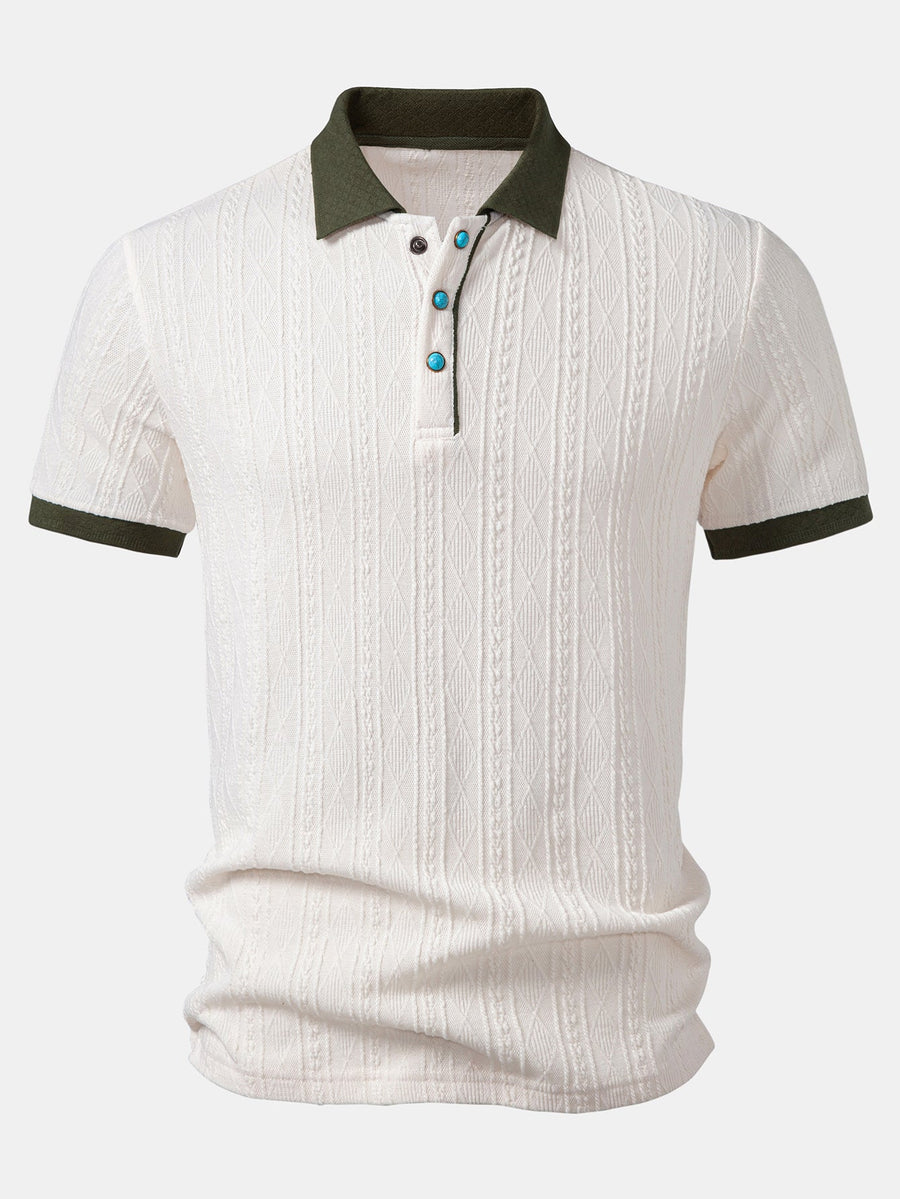 Contrast Collar Geometric Jacquard Knit Polo