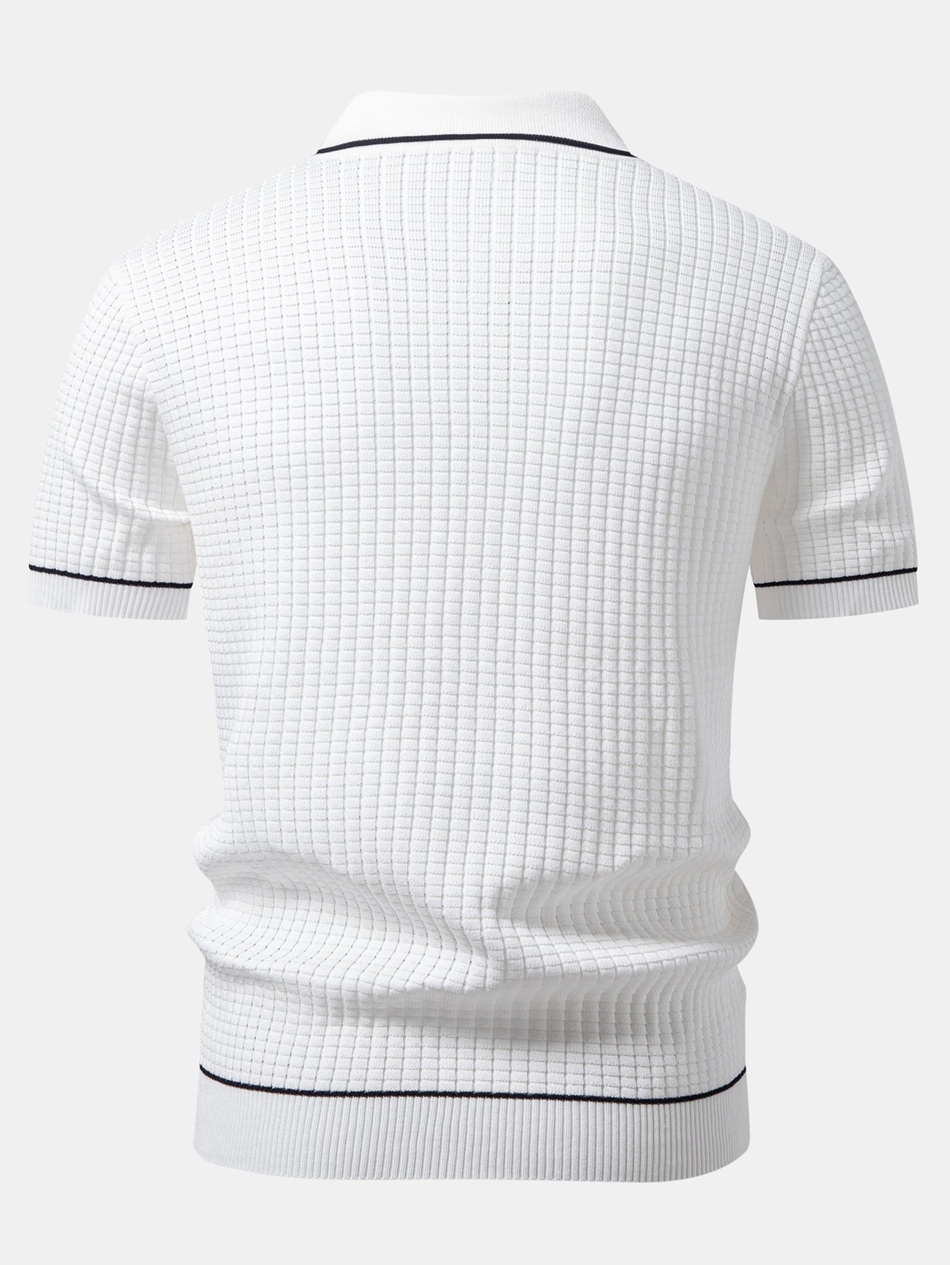 Contrast Trim Waffle Zipper Knit Polo