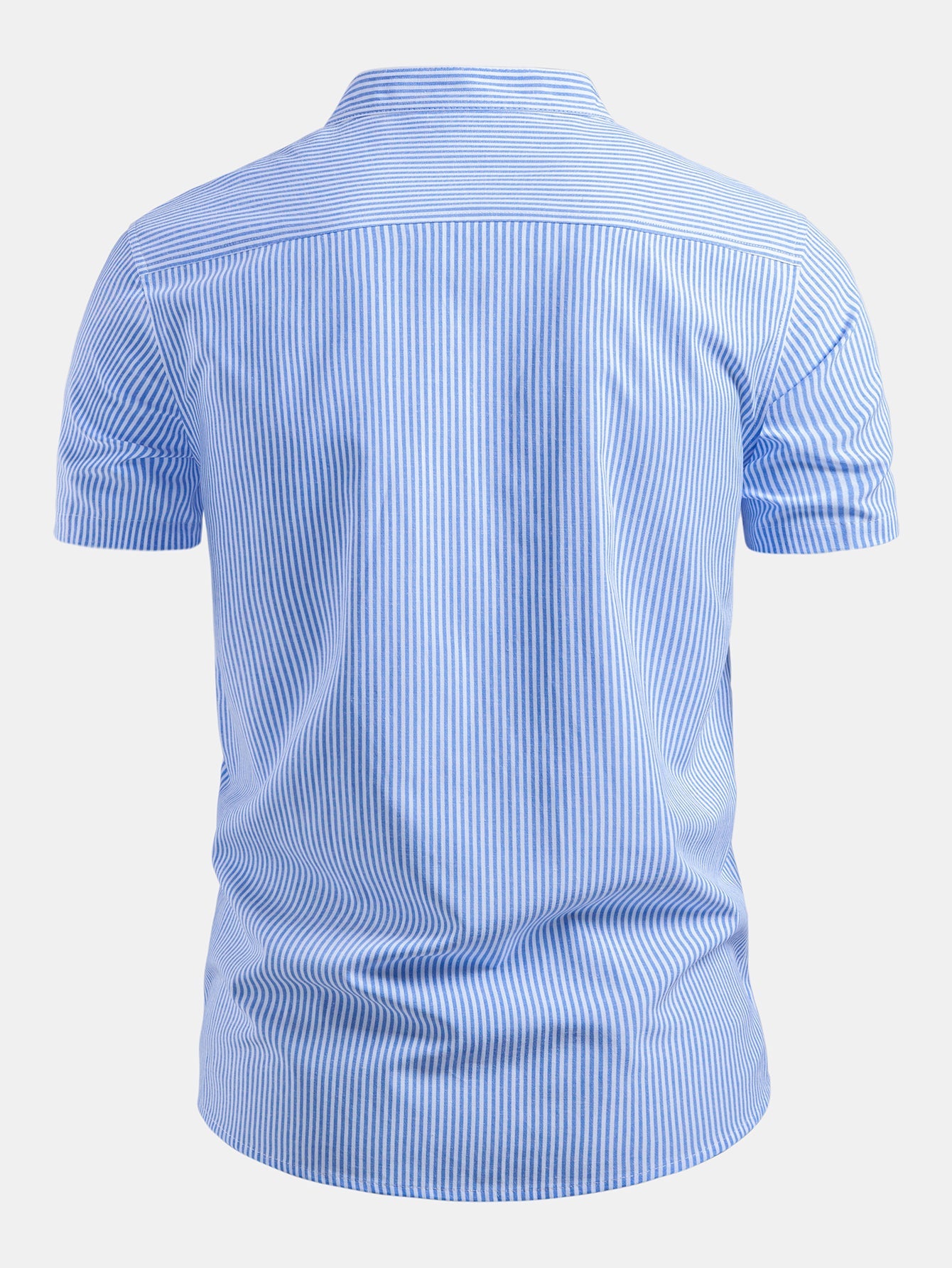 Short Sleeve Cotton Stripe Stand Collar Shirt
