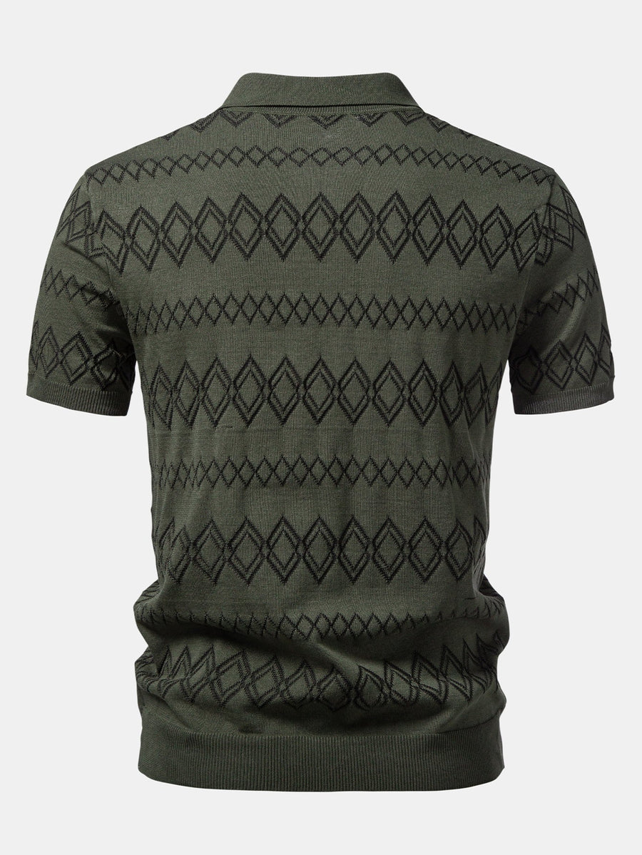 Geometric Jacquard Johnny Collar Polo