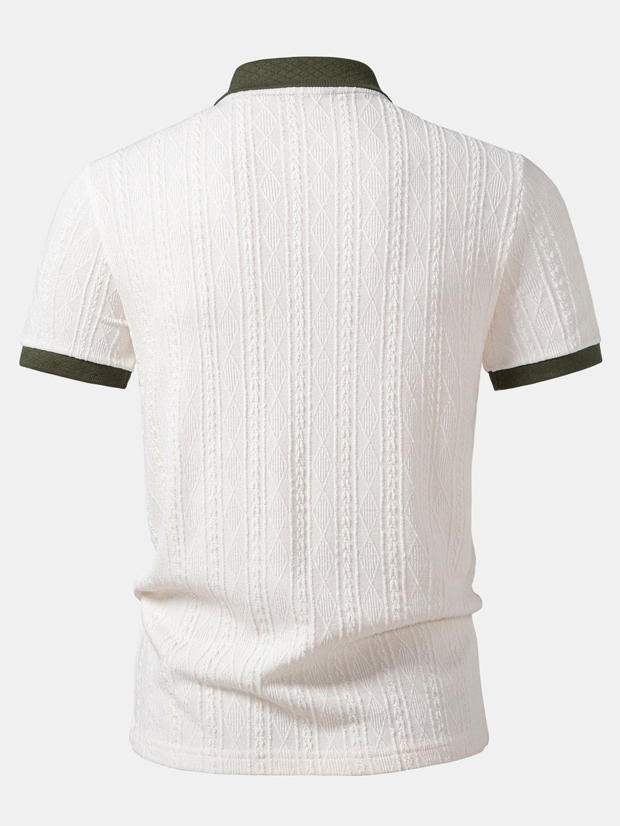 Contrast Collar Geometric Jacquard Knit Polo