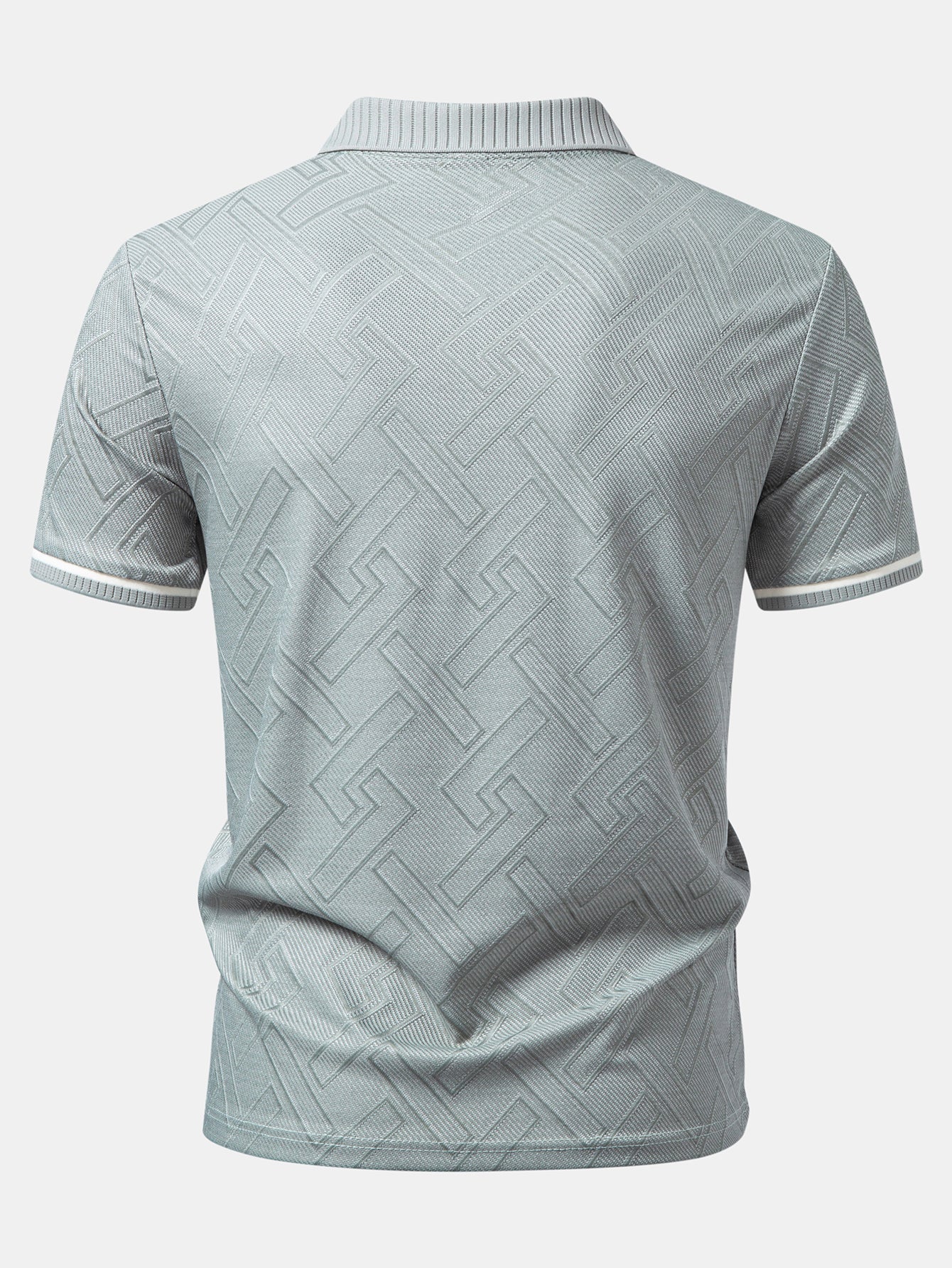 Geometric Jacquard Contrast Trim Zipper Knit Polo