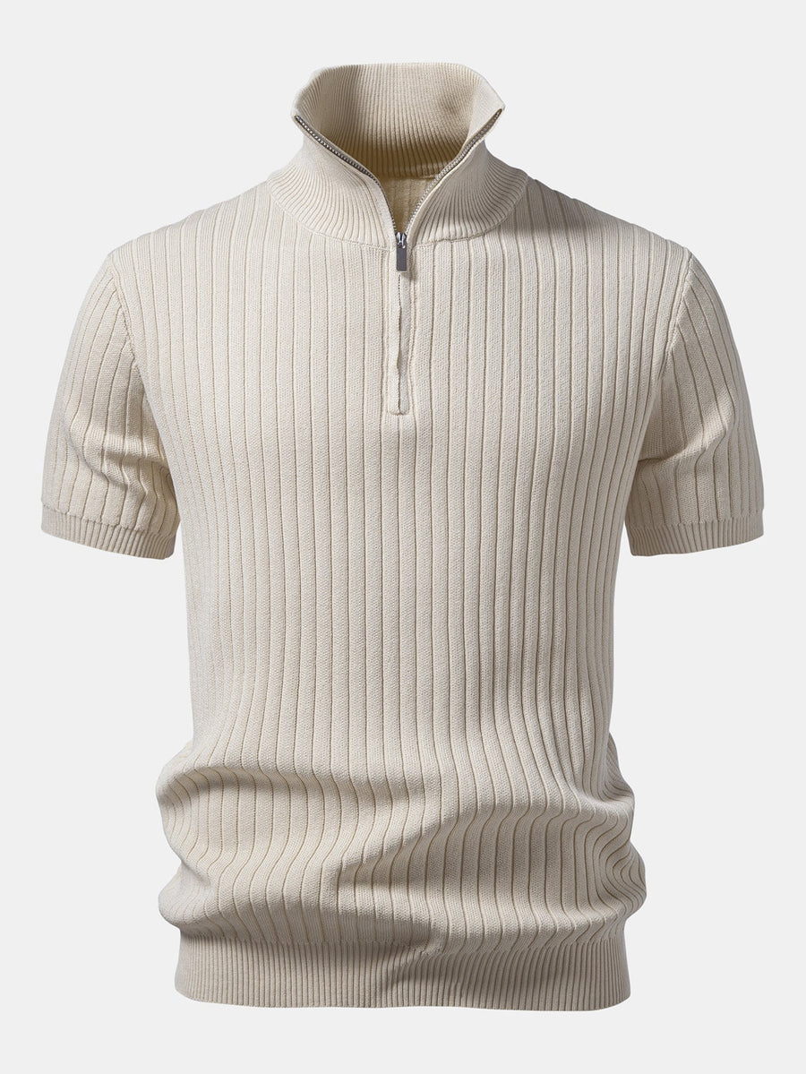 Ribbed Quarter Zip Knit Polo