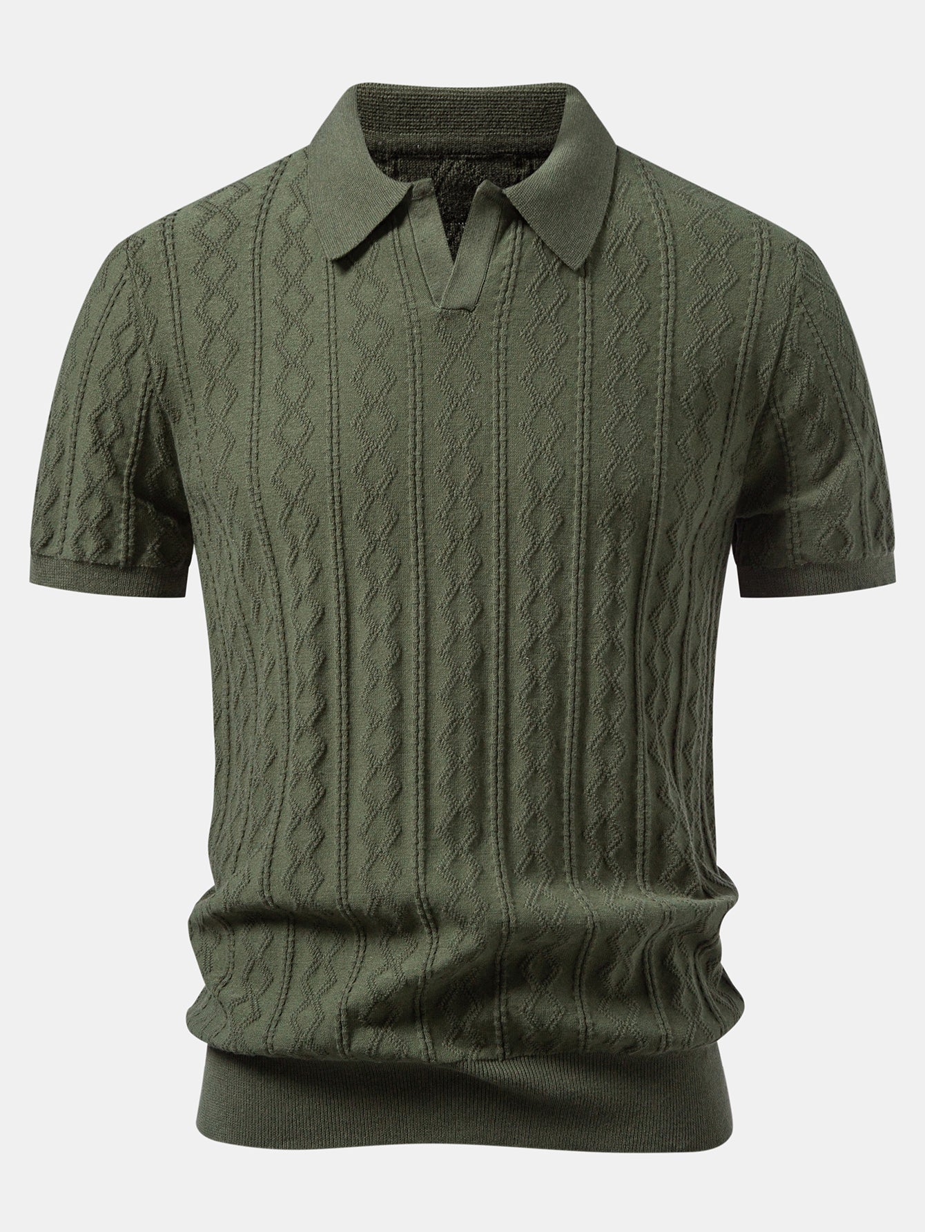 Geometric Jacquard Johnny Collar Knit Polo
