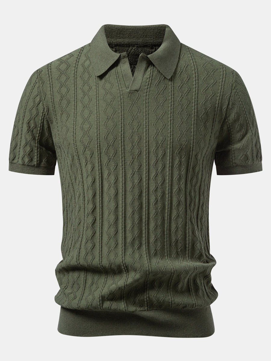 Geometric Jacquard Johnny Collar Knit Polo