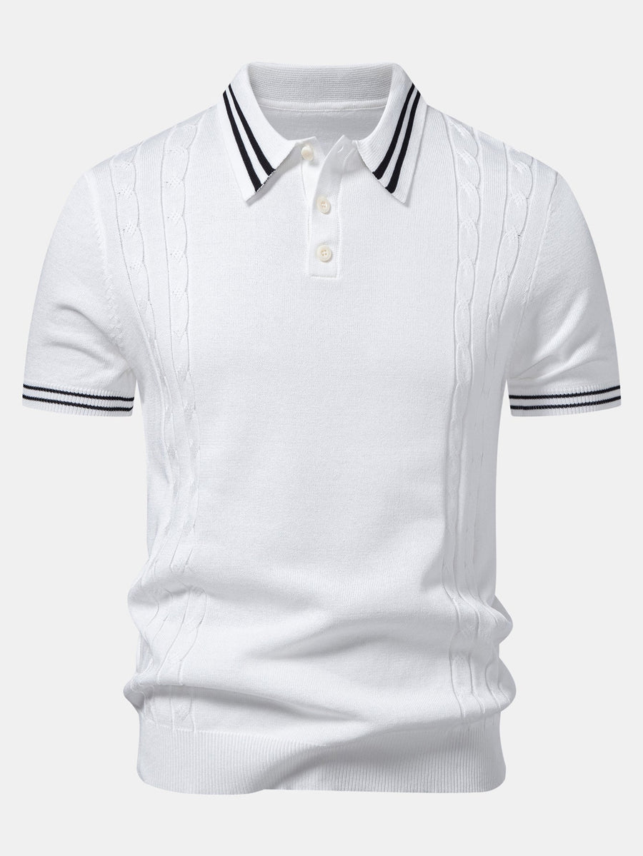 Contrast Trim Twisted Jacquard Knit Polo