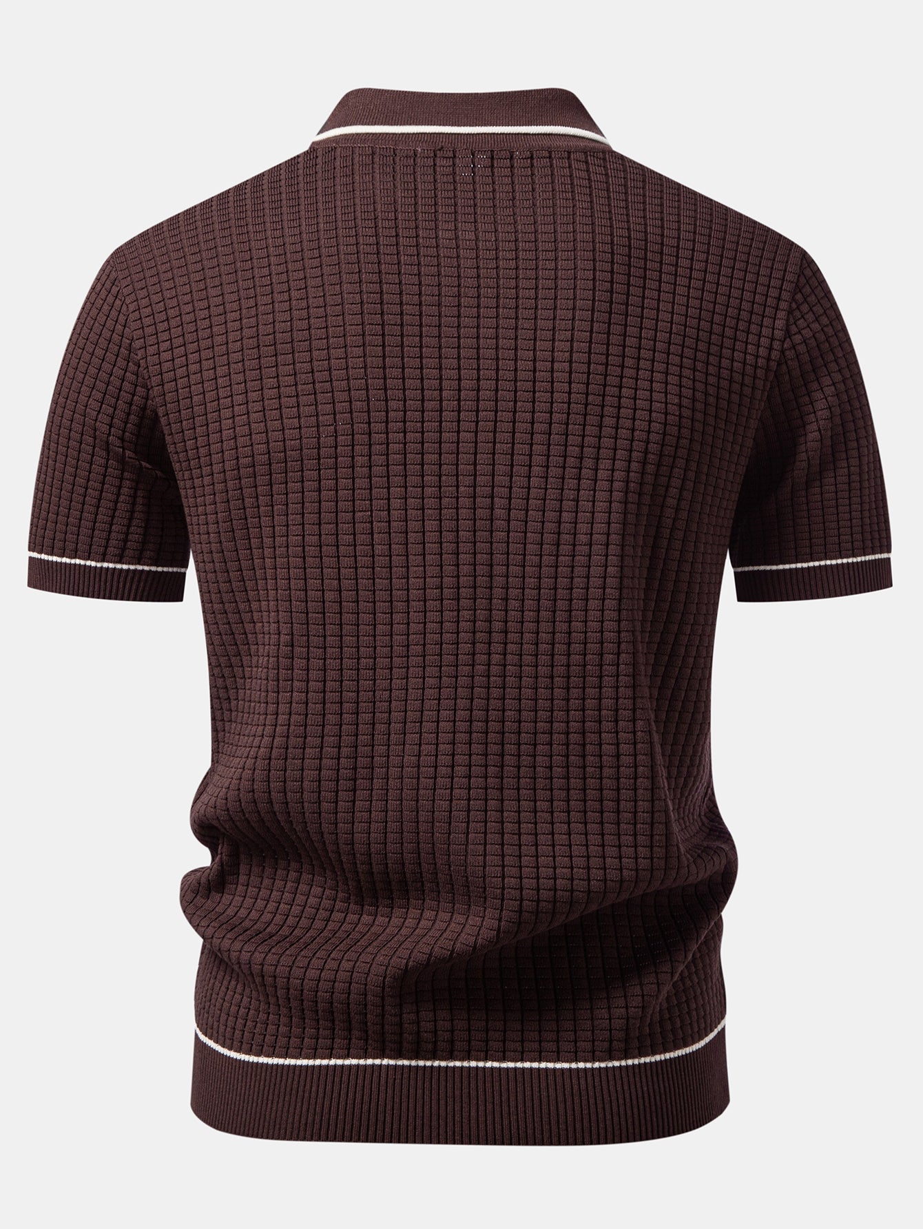 Contrast Trim Waffle Zipper Knit Polo