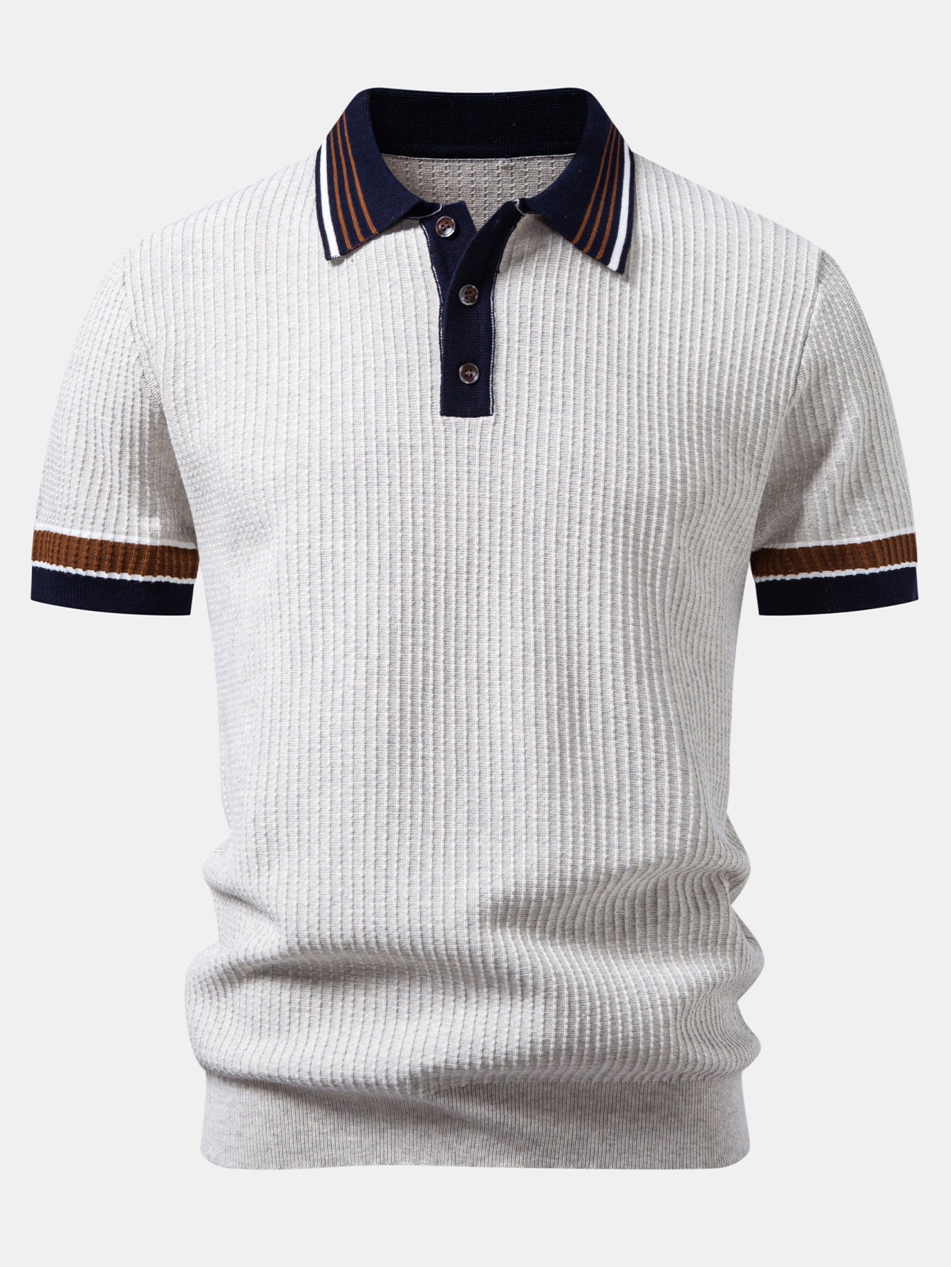 Contrast Stripe Trim Waffle Knit Polo