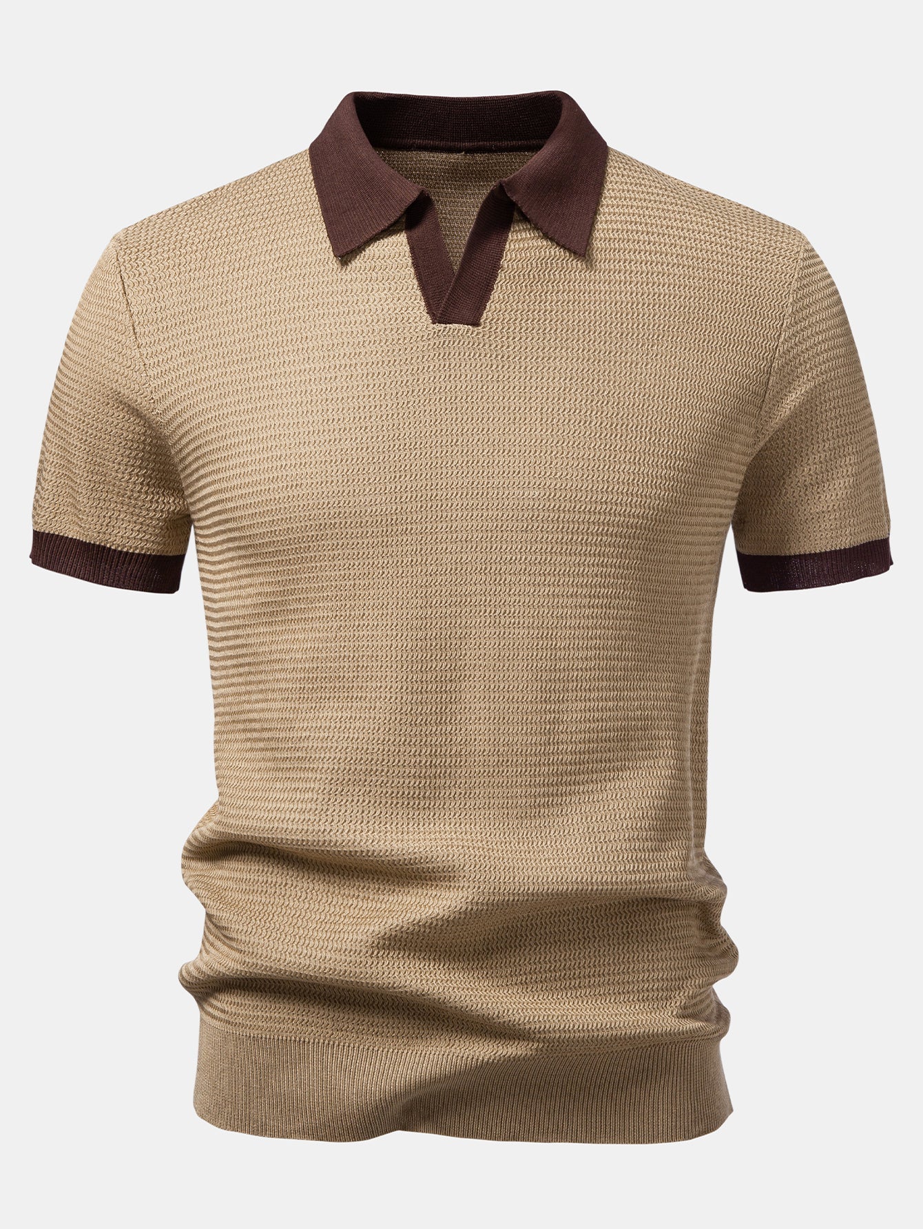 Textured Contrast Johnny Collar Knit Polo