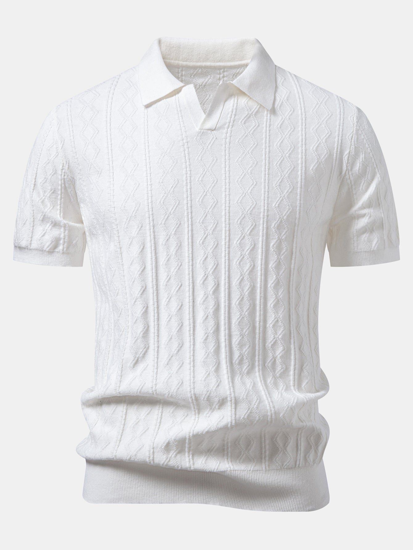 Geometric Jacquard Johnny Collar Knit Polo