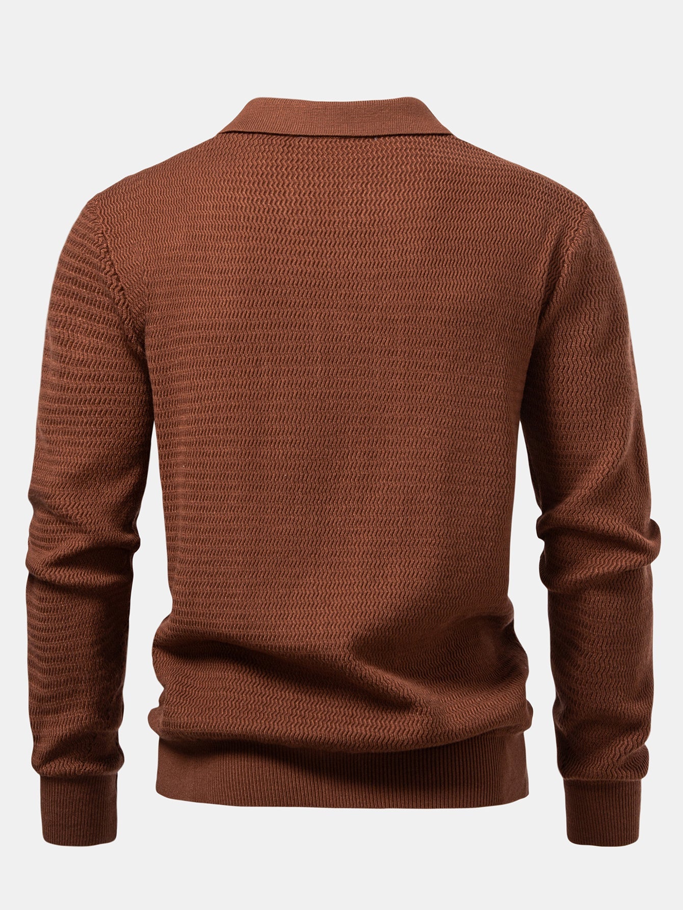 Long Sleeve Wave Jacquard V Neck Knit Polo Shirt