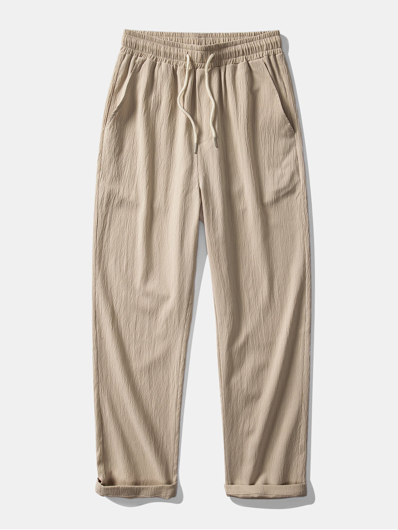 Crinkle Textured Straight Leg Trousers