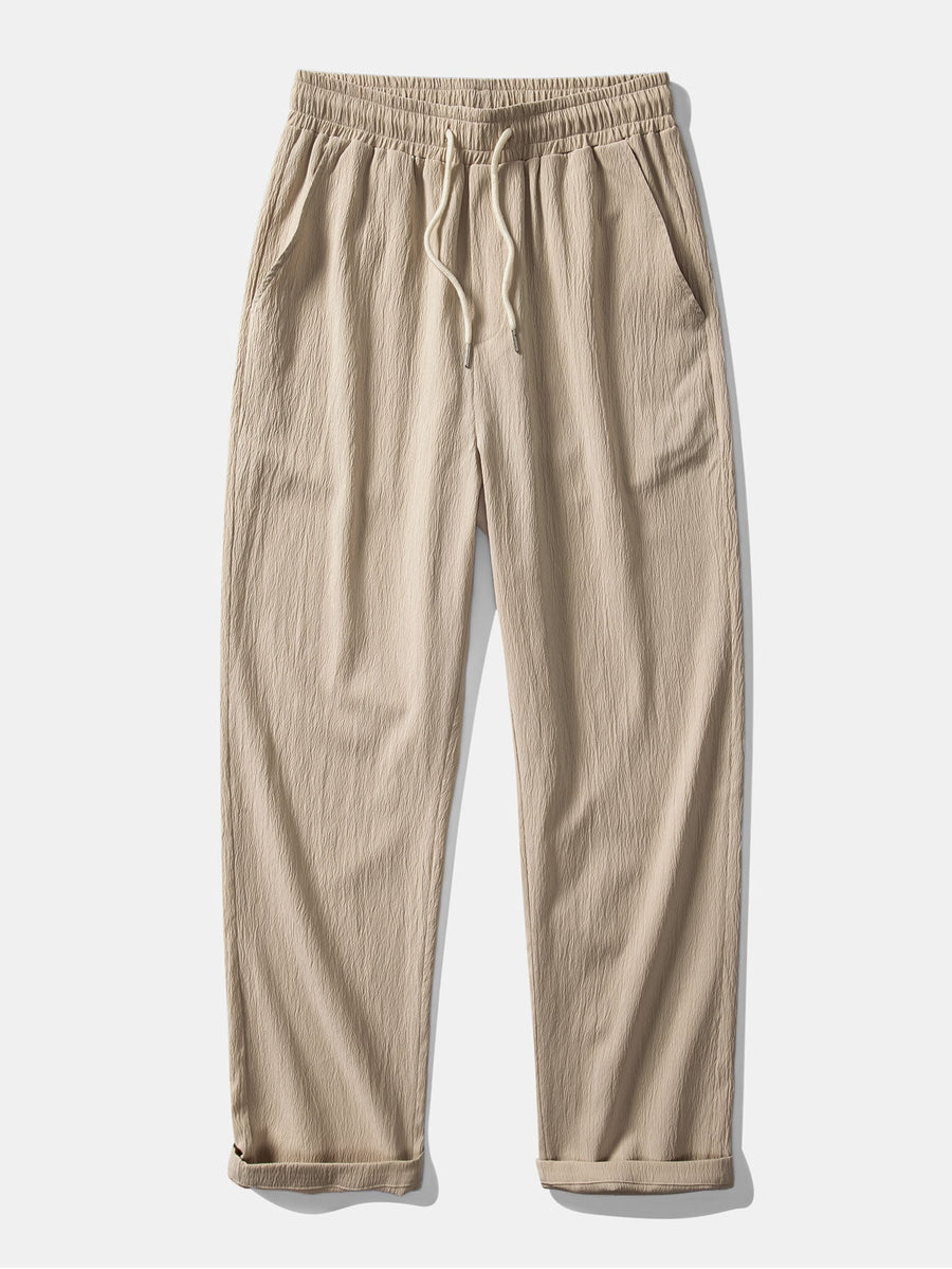 Crinkle Textured Straight Leg Trousers