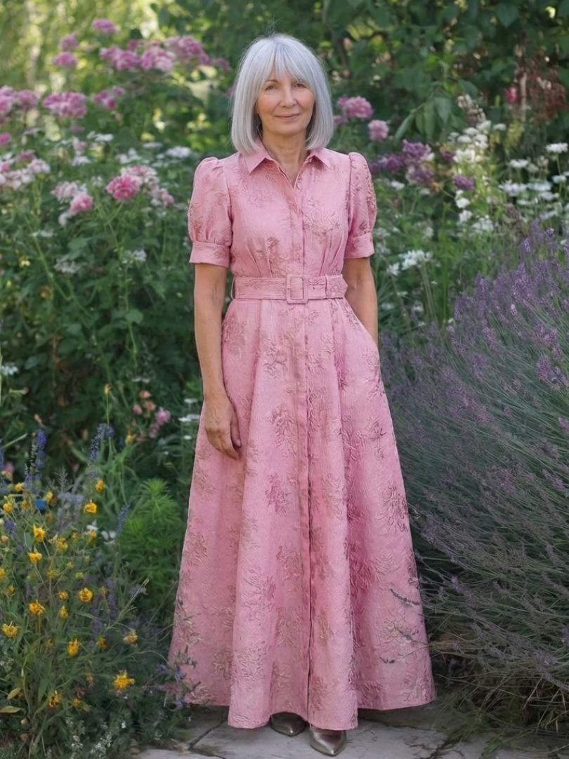 Xanthea | Lyhythihainen, istuva, kukkakuvioinen teksturoitu maksipaita-mekko