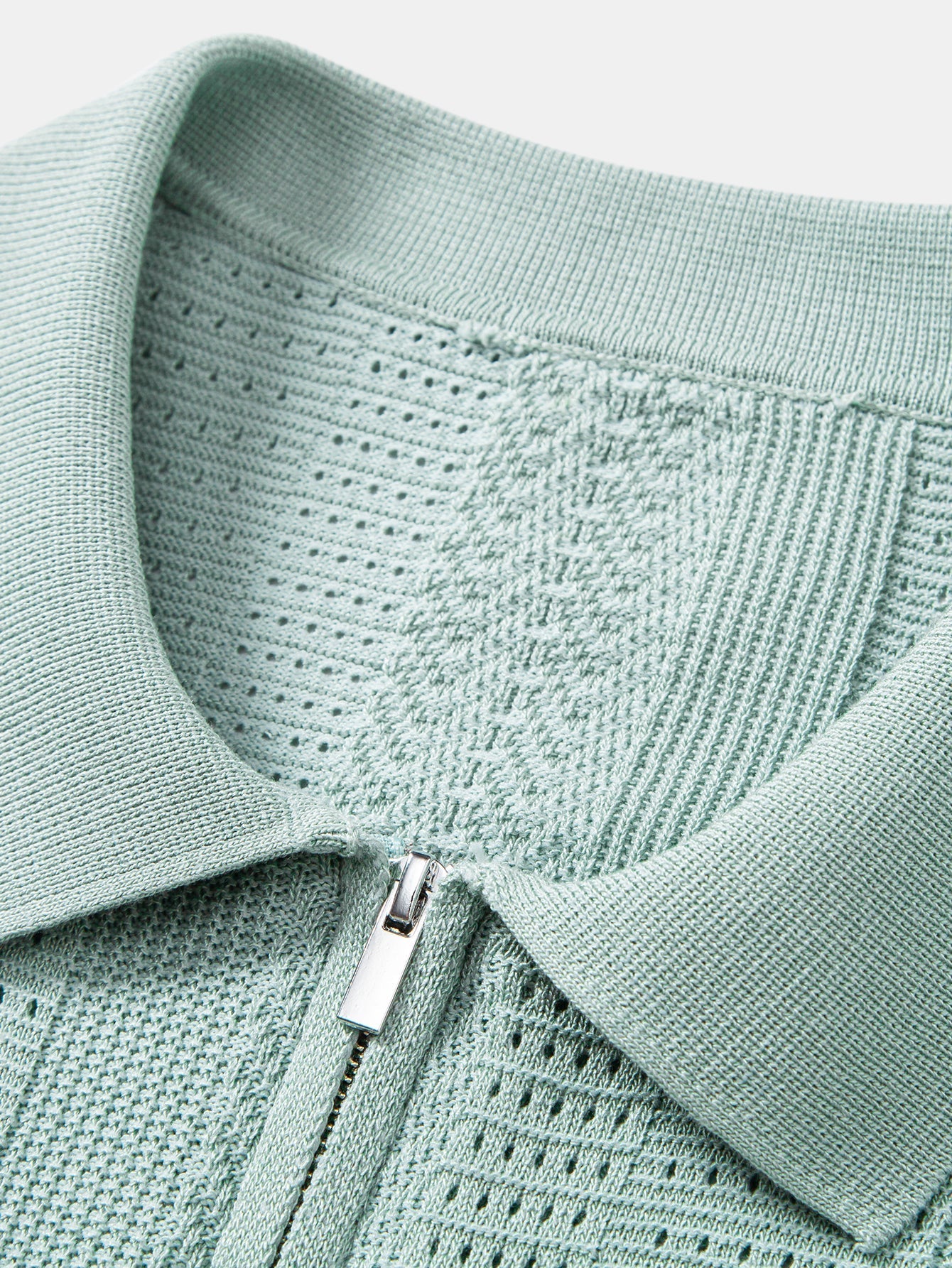 Textured Zipper Open Knit Polo