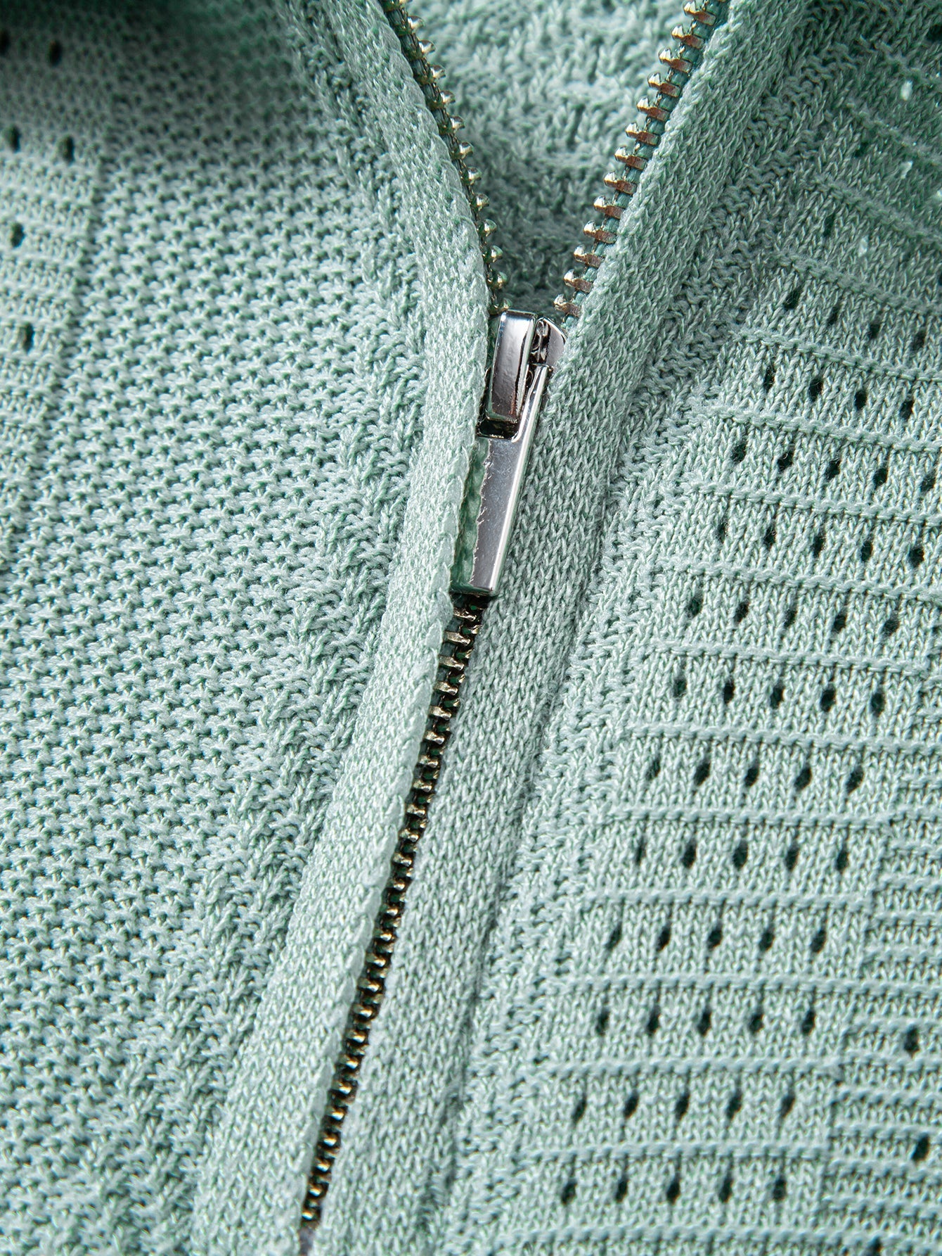 Textured Zipper Open Knit Polo
