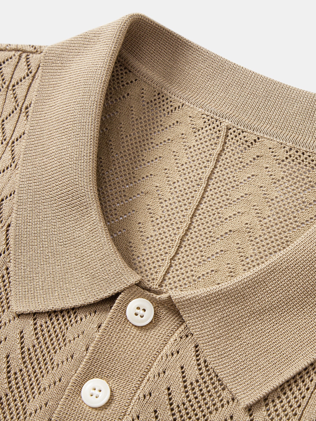 Geometric Jacquard Open Knit Polo
