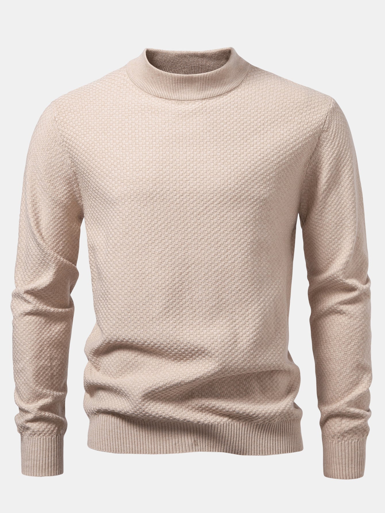 Checkerboard Textured Mock Neck Sweater
