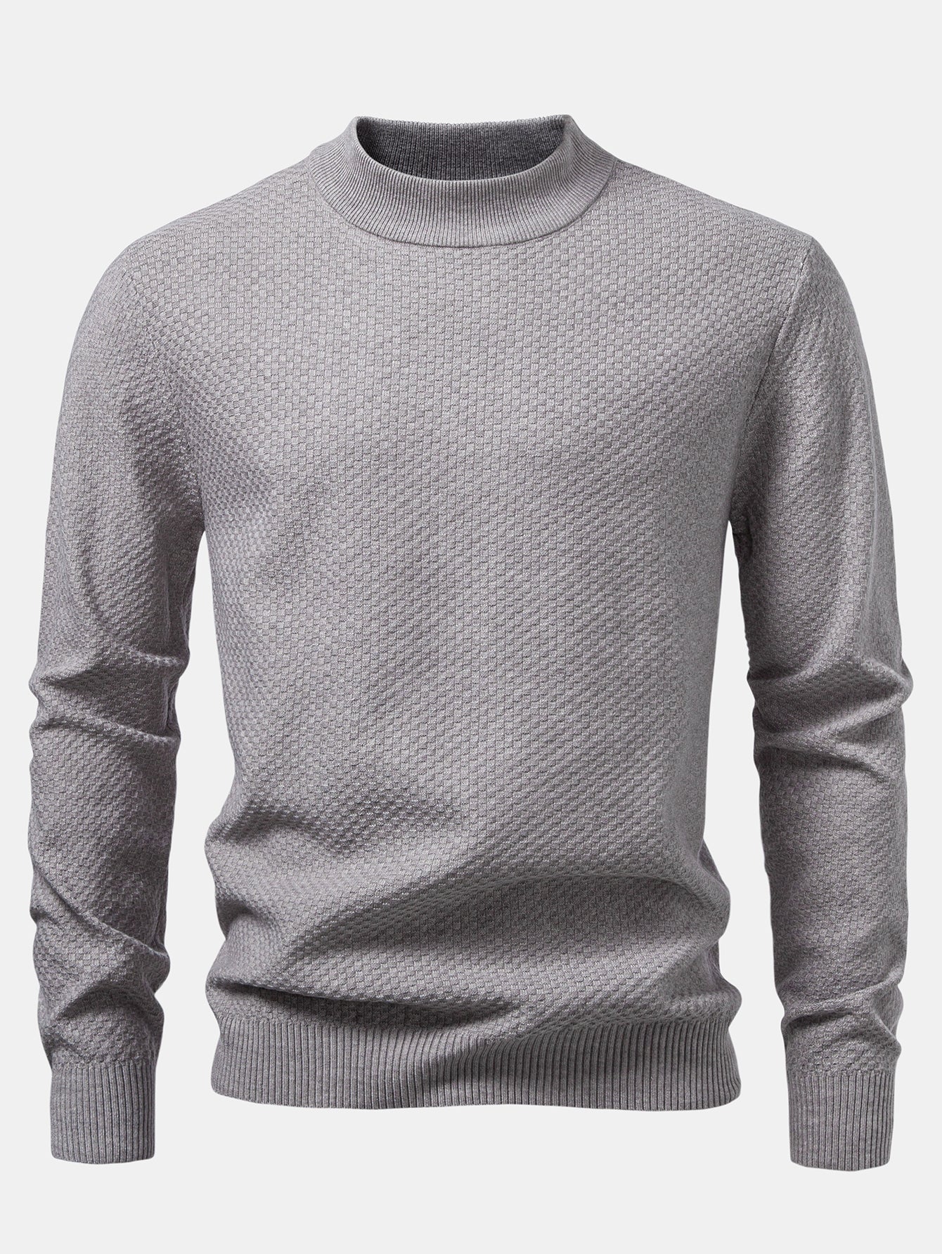 Checkerboard Textured Mock Neck Sweater